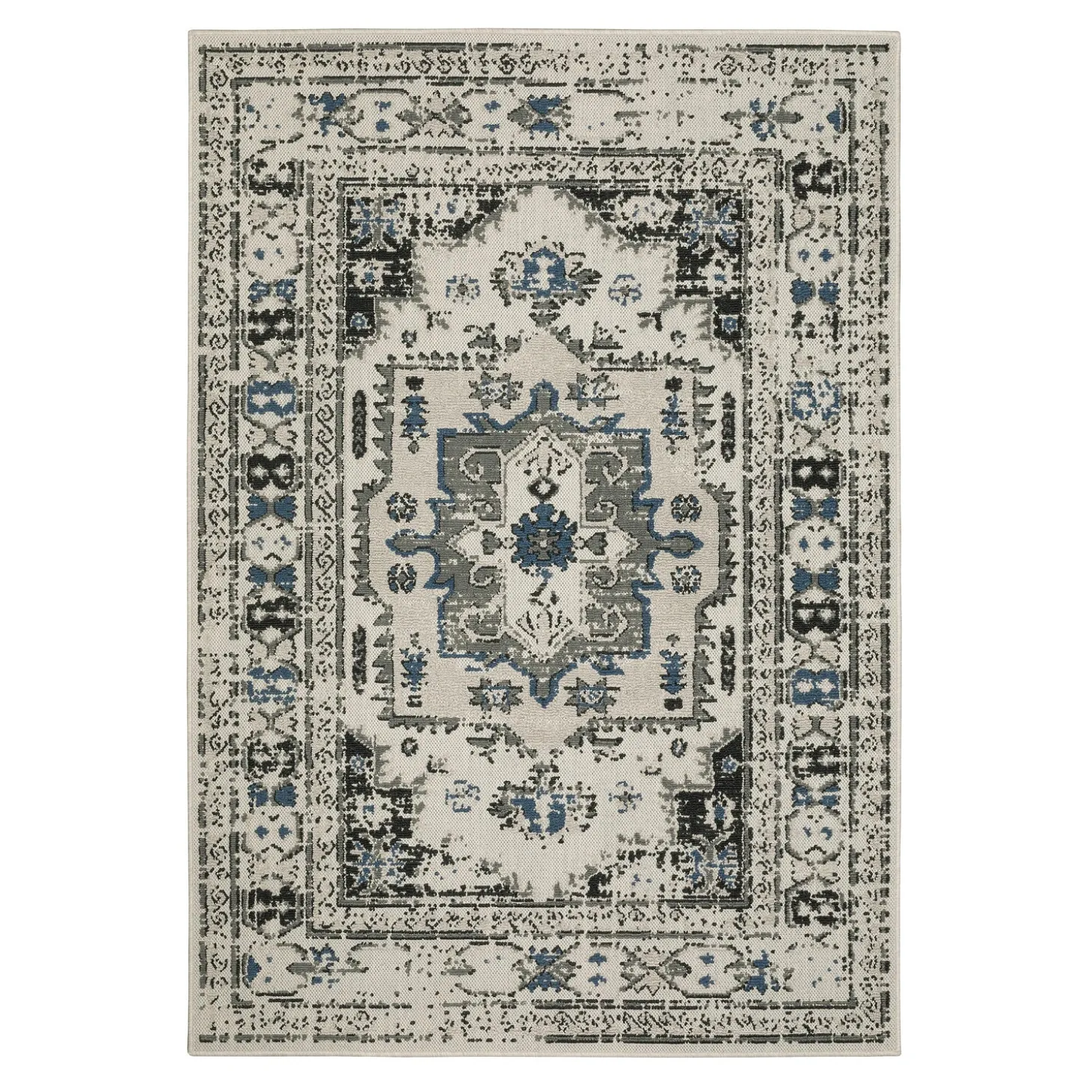 Area Rugs>Plow & Hearth Indoor/Outdoor York Traditional Medallion Polypropylene Rug, 5'3" x 7'3" Blue/Green