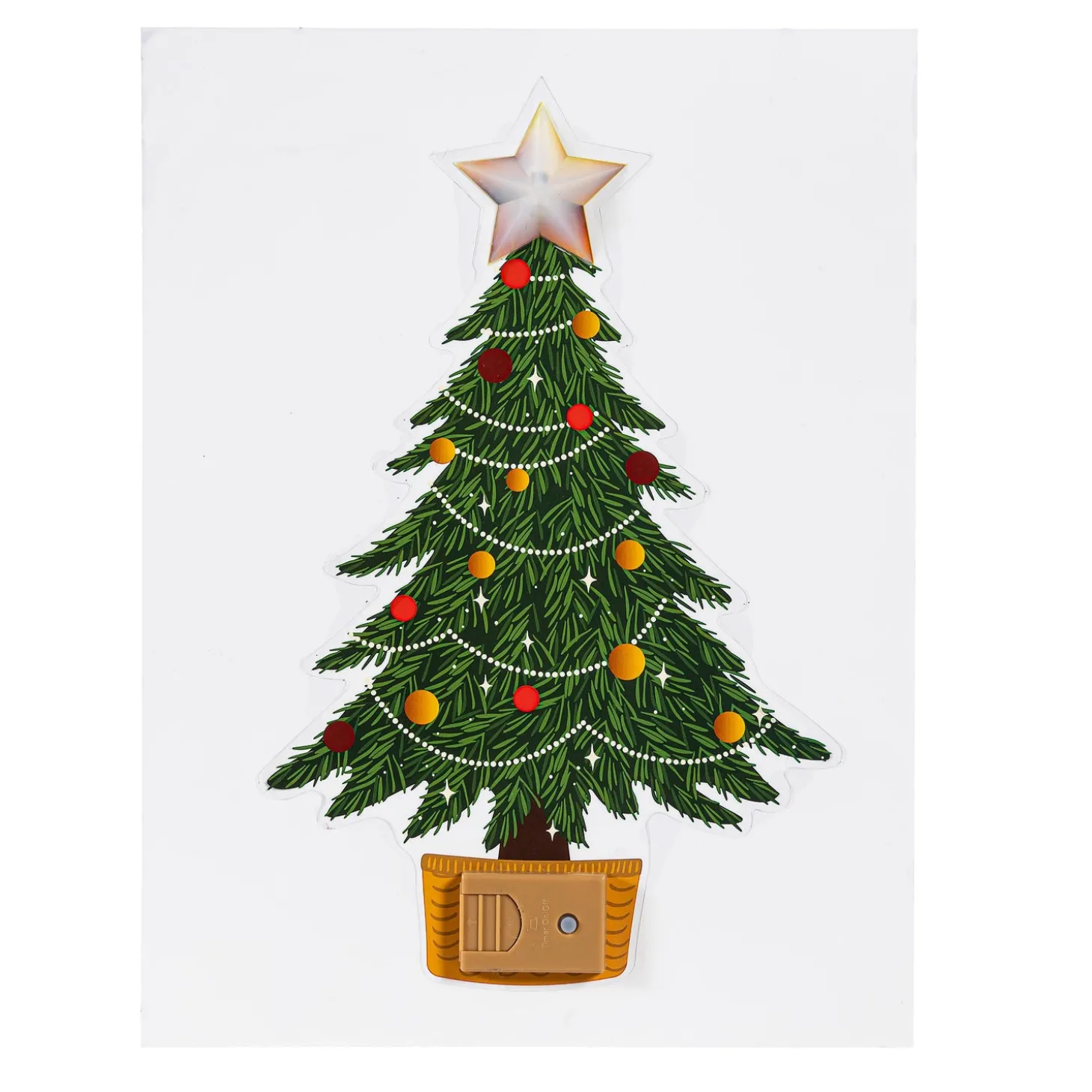 Fabric Door Hangers>Plow & Hearth Joyful Traditions LED Hanging Décor Christmas Tree with Flickering Light Window Decal, 10.25"H