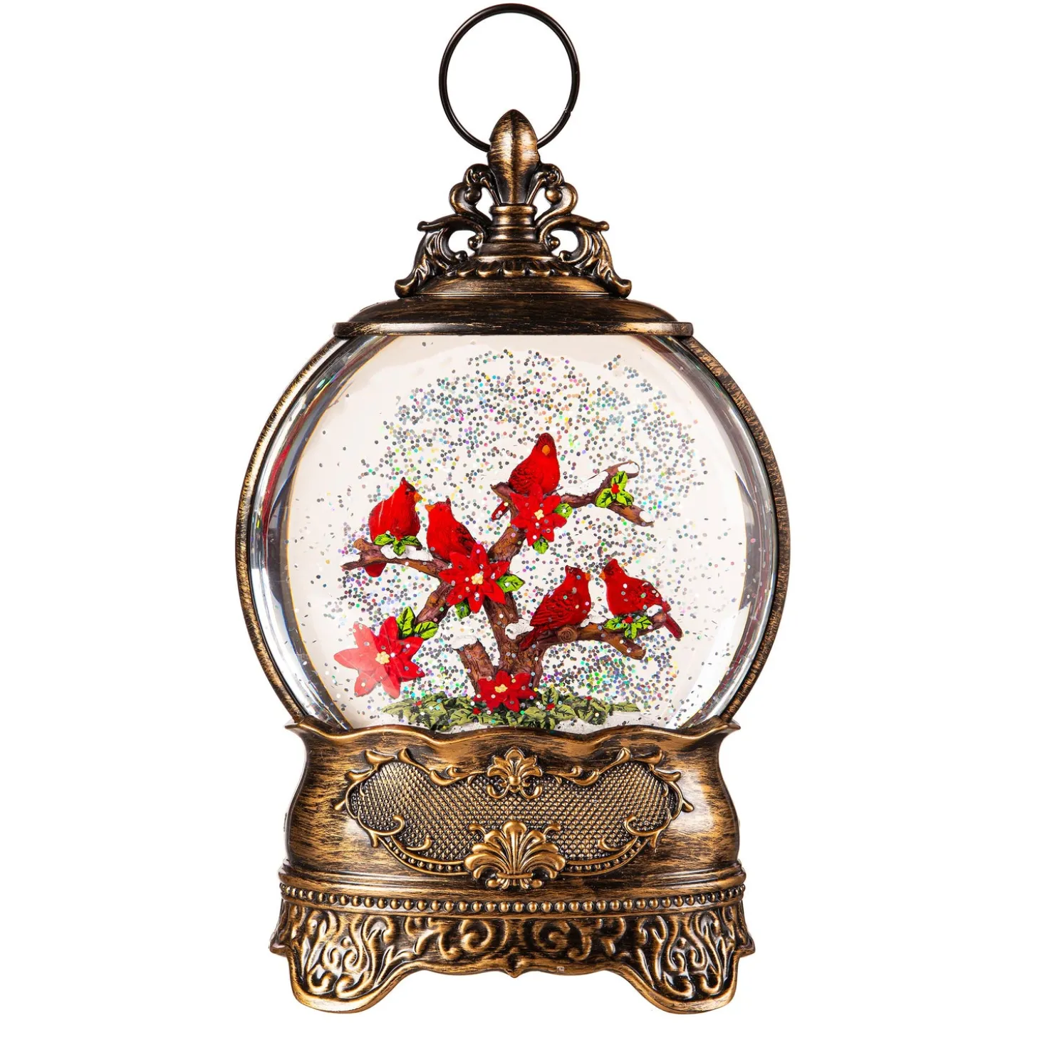 Decorative Accents>Plow & Hearth Joyful Traditions LED Table Decor Cardinal on Branches Antique Water Lanter, 10.5"