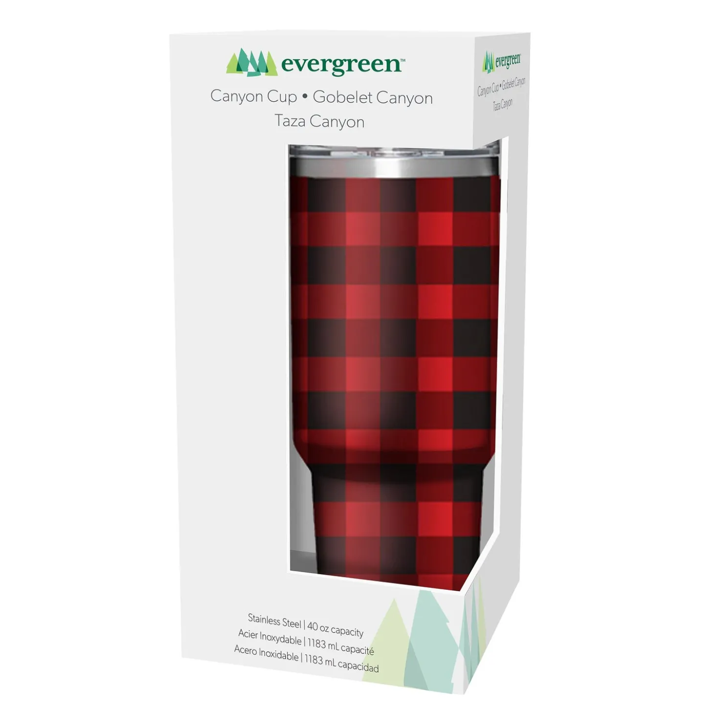 Travel Cups>Plow & Hearth Joyful Traditions Tumbler Stainless-Steel Canyon Cup w/ Straw, Red Buffalo Check, 40oz, Gift Box