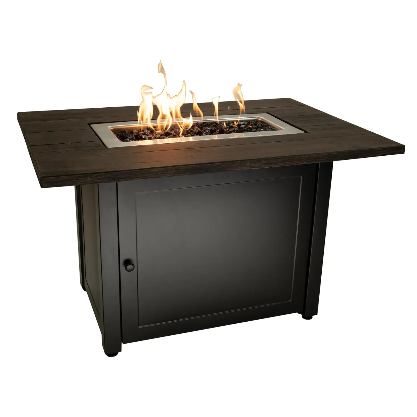 Fire Pits | Fire Pits>Plow & Hearth Kamden Propane Gas Fire Pit with Faux Wood Tabletop and Glass Rocks