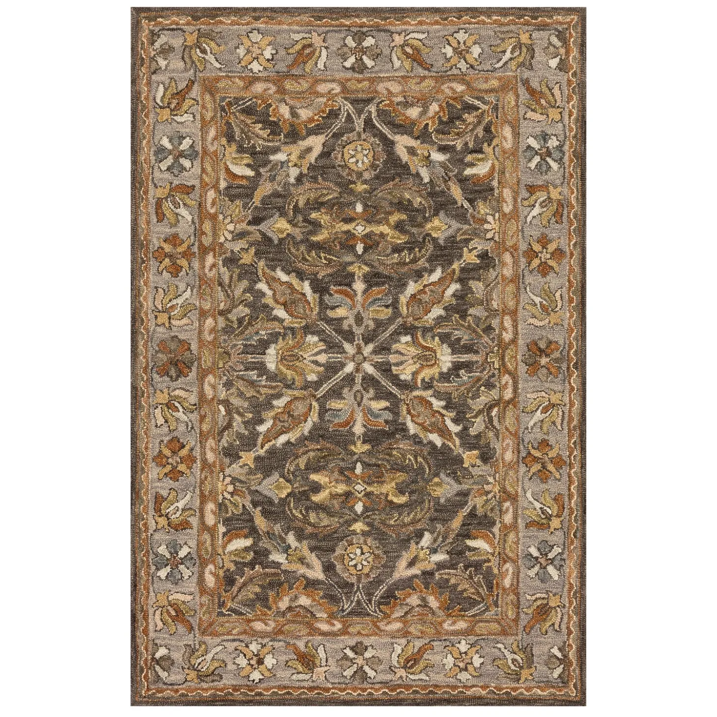 Area Rugs | Hearth Rugs>Plow & Hearth Kensington Border Wool Rug, 5' x 7'6" DarkTaupe
