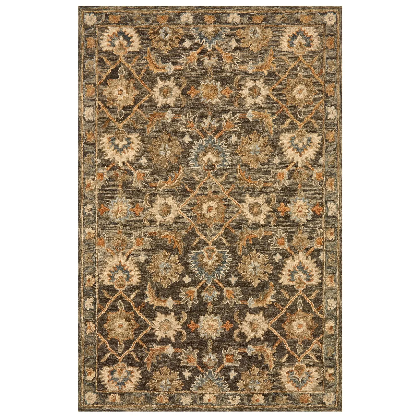 Area Rugs>Plow & Hearth Kensington Trellis Wool Rug, 5' x 7'6" DarkTaupe