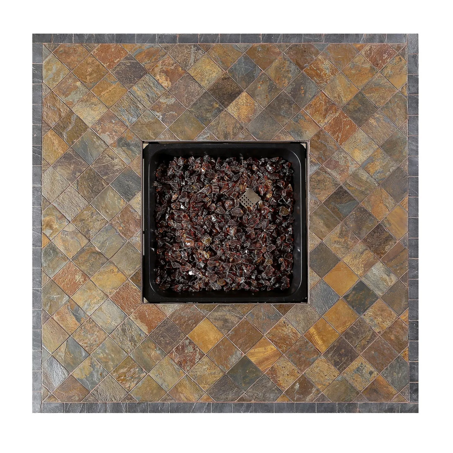 Fire Pits | Fire Pits>Plow & Hearth Kingsbury Outdoor LP Gas Fire Pit with Slate and Marble Tile Mantel, 42"