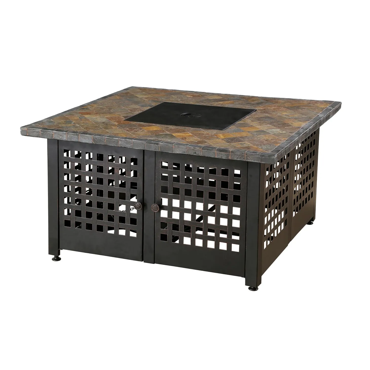 Fire Pits | Fire Pits>Plow & Hearth Kingsbury Outdoor LP Gas Fire Pit with Slate and Marble Tile Mantel, 42"