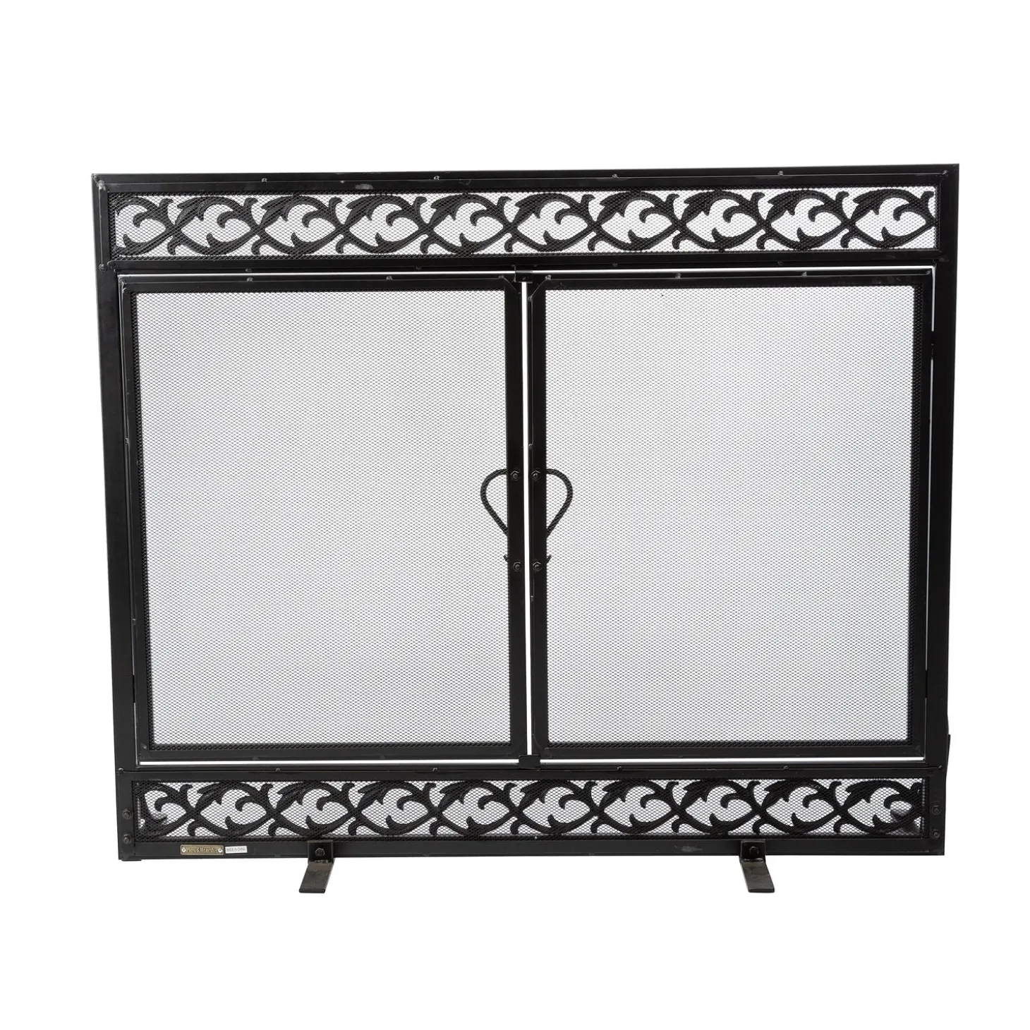 Fireplace Screens With Doors>Plow & Hearth Large Cast Iron Scrollwork Fire Screen With Doors Black