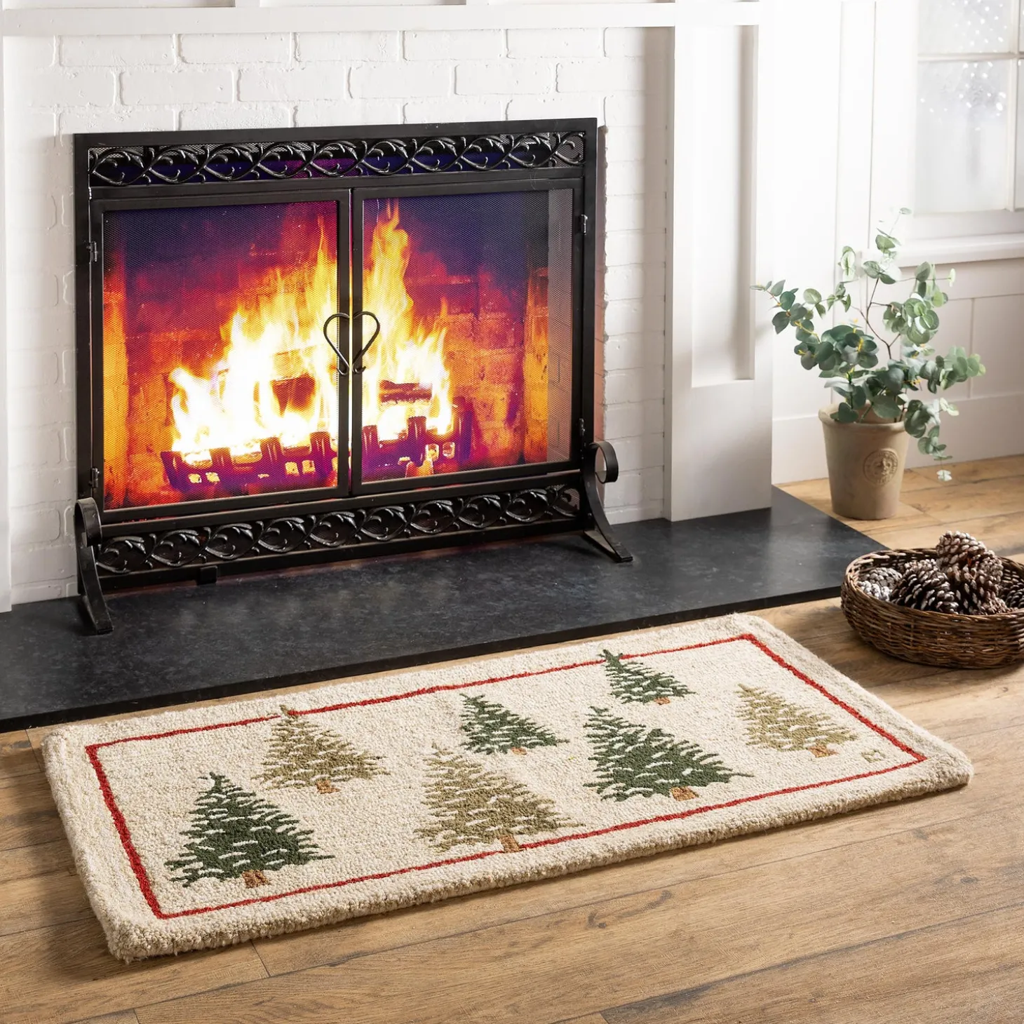 Fireplace Screens With Doors>Plow & Hearth Large Cast Iron Scrollwork Fire Screen With Doors Black