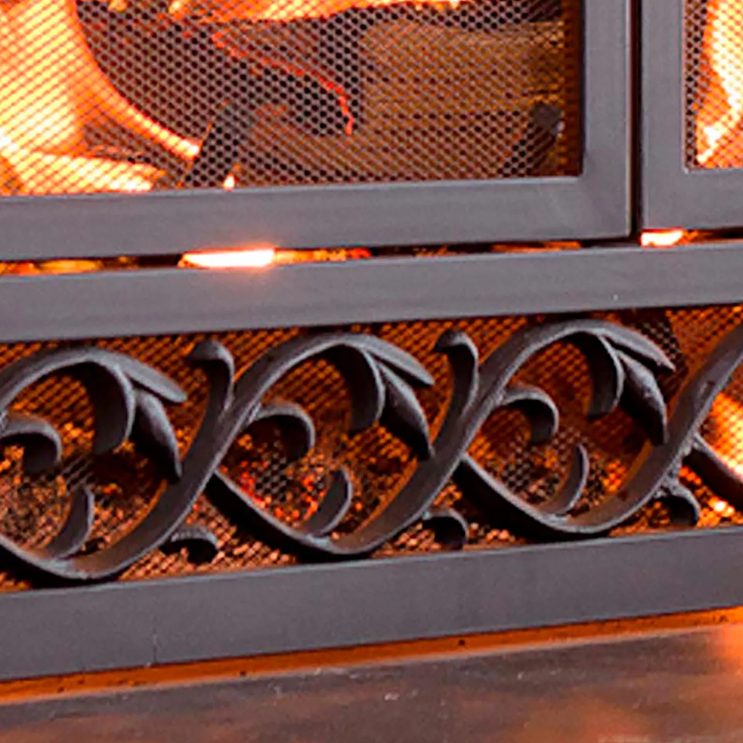 Fireplace Screens With Doors>Plow & Hearth Large Cast Iron Scrollwork Fire Screen With Doors Black