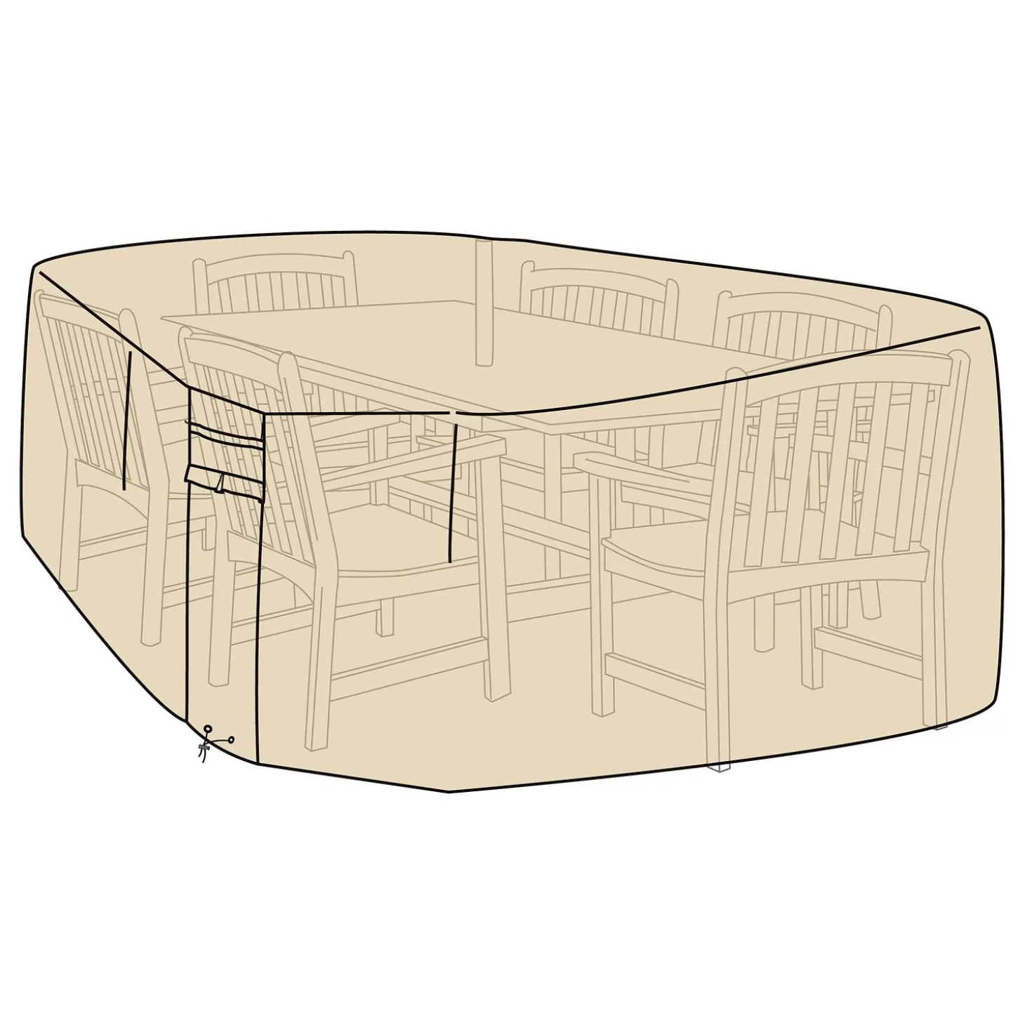 Outdoor Clean Up | Outdoor Dining Sets>Plow & Hearth Large Deluxe Furniture Cover for Recgle/Oval Dining Table and Chairs Tan