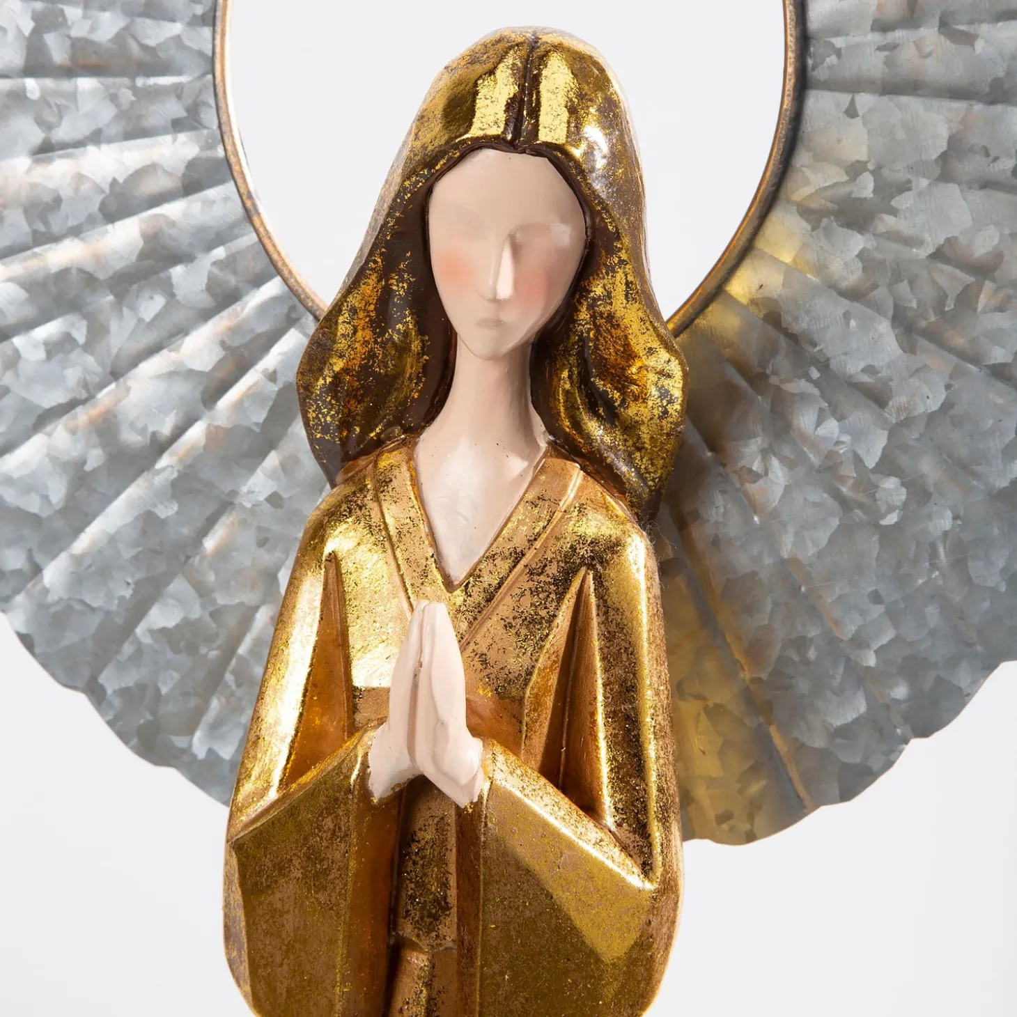 Decorative Accents>Plow & Hearth Large Golden Angel with Raised Metal Wings and Praying Hands
