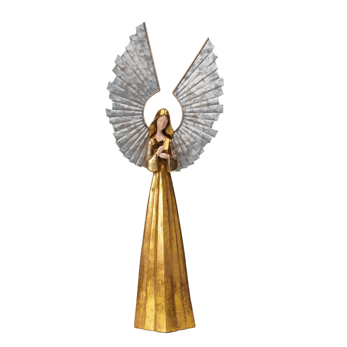 Decorative Accents>Plow & Hearth Large Golden Angel with Raised Metal Wings and Praying Hands