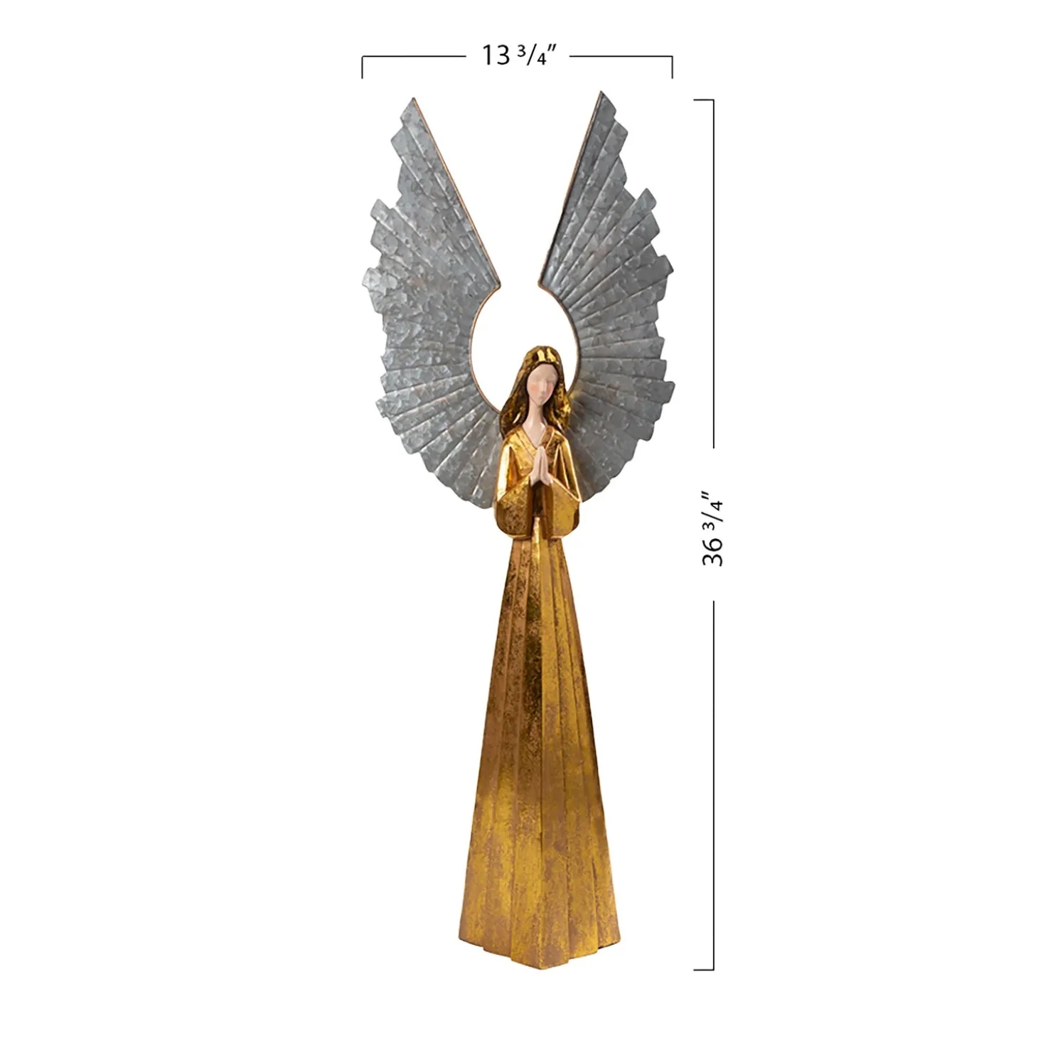 Decorative Accents>Plow & Hearth Large Golden Angel with Raised Metal Wings and Praying Hands