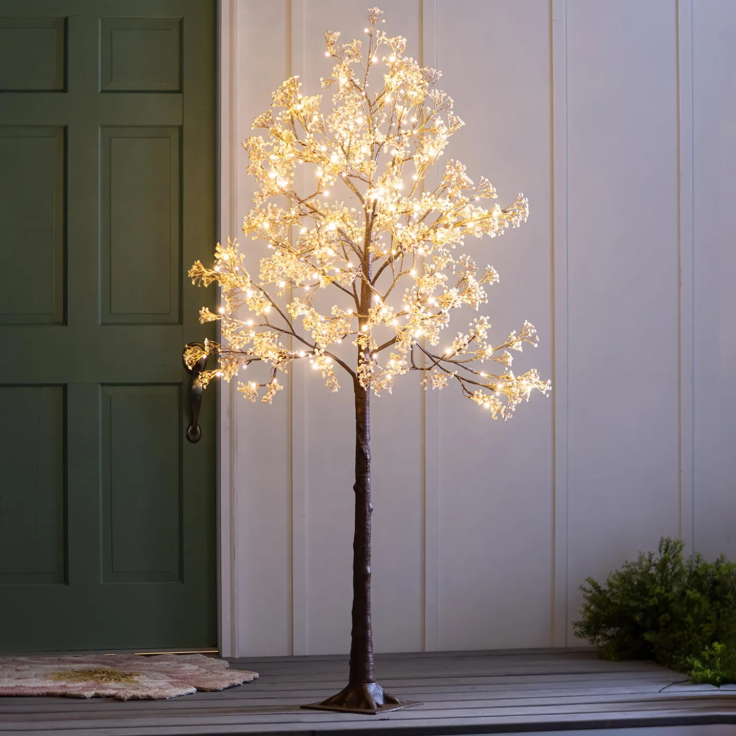 Lighted Trees & Garlands>Plow & Hearth Large Indoor/Outdoor Electric Lighted Baby's Breath Tree, 6'H