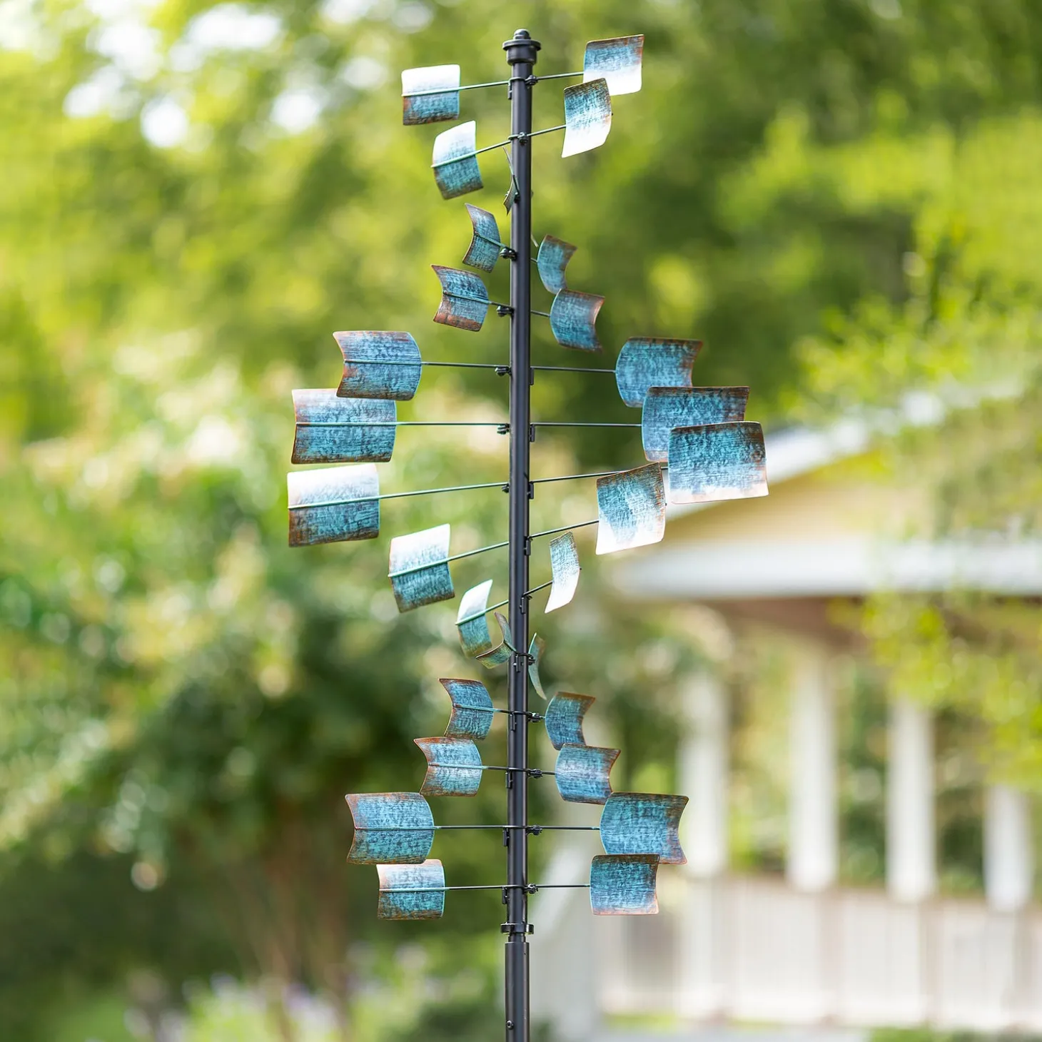 Wind Spinners>Plow & Hearth Large Metal Spiral Spinner with Blue and Copper-Colored Vanes
