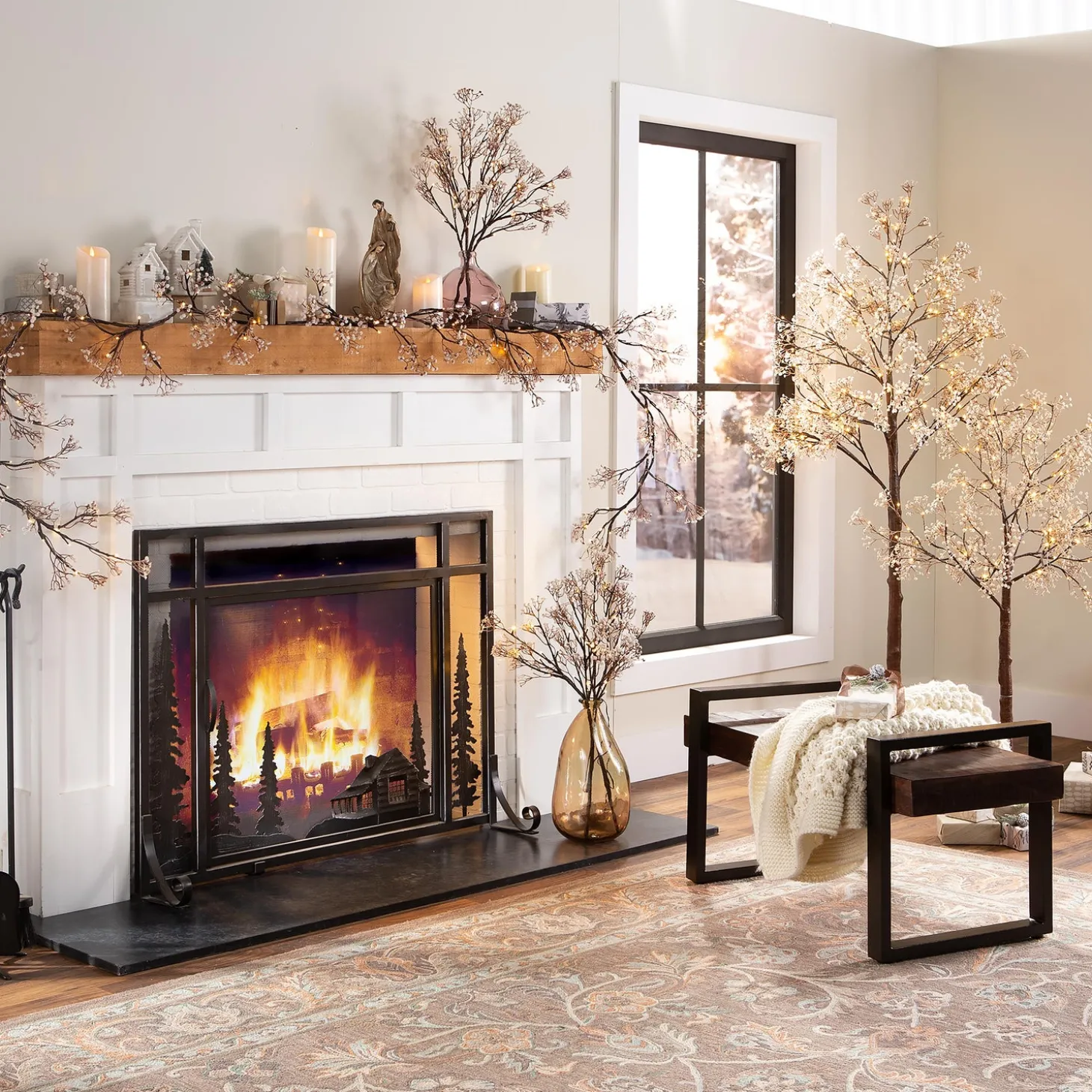 Fireplace Screens With Doors>Plow & Hearth Large Mountain Cabin Fire Screen With Door Black