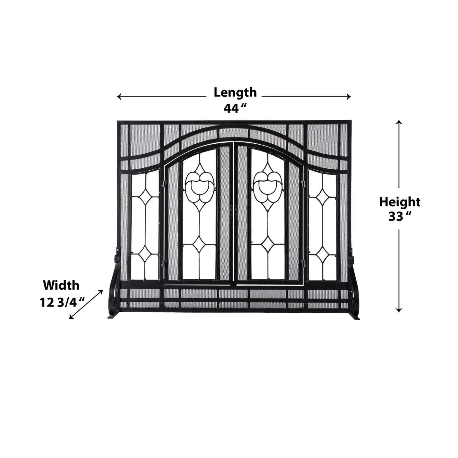Fireplace Screens With Doors>Plow & Hearth Large Two-Door Fireplace Screen with Glass Floral Panels Black