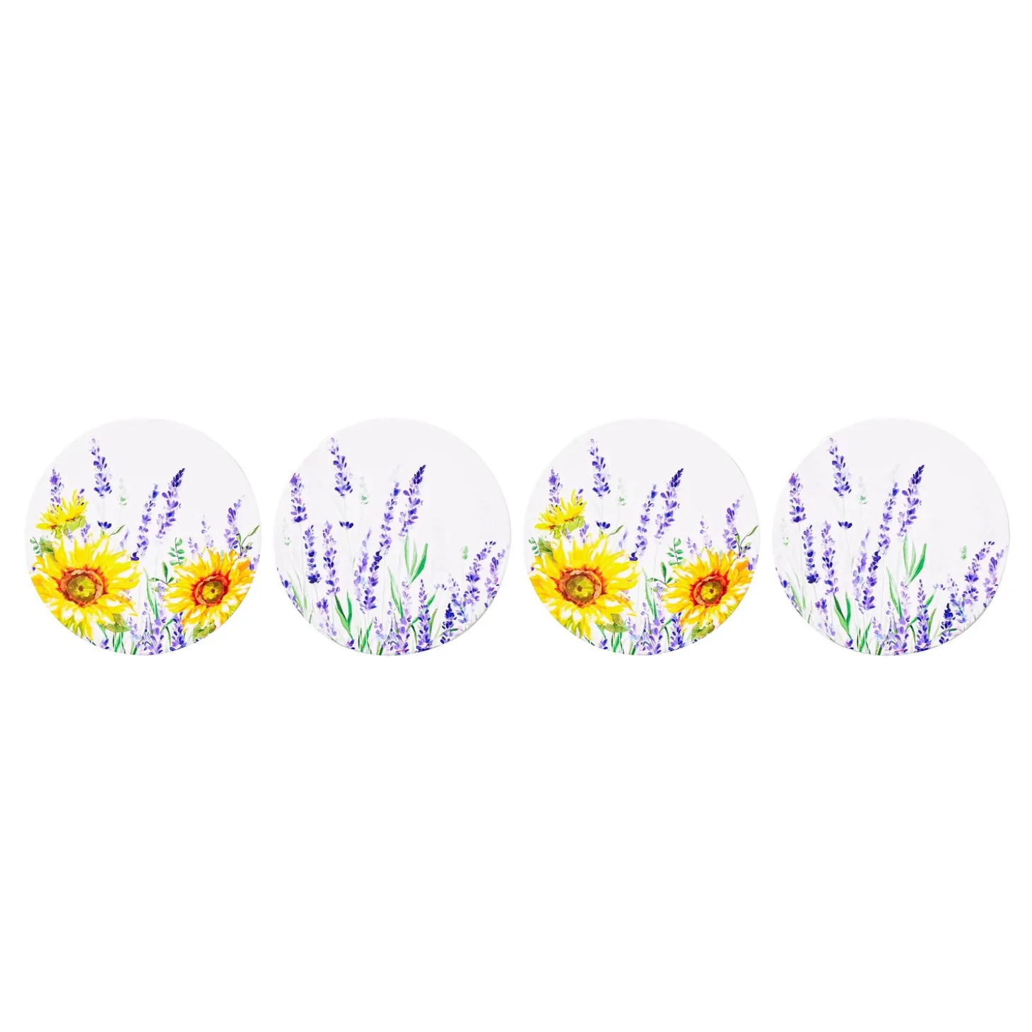Coffee & Tea Cups | Cleaning Supplies>Plow & Hearth Lavender Fields Round Coasters w/ Caddy, Set of 4, Gift Box