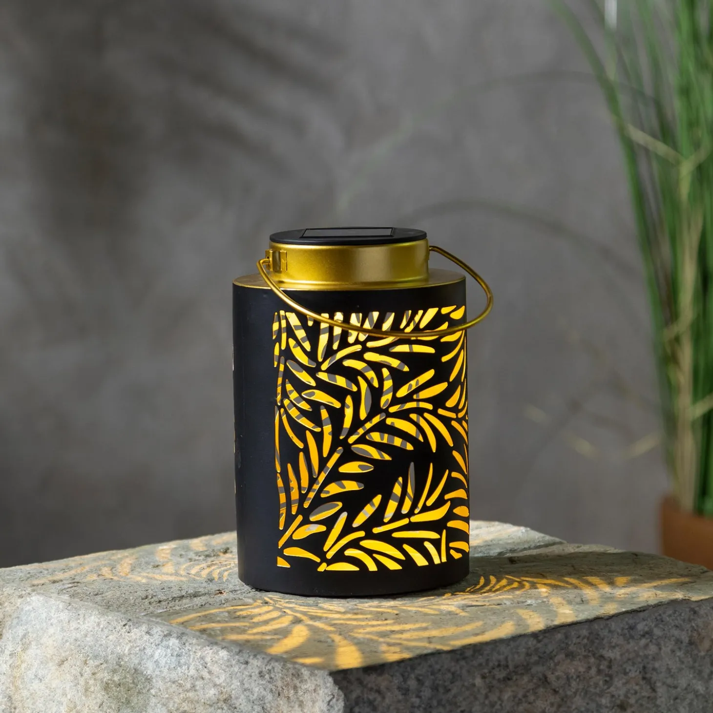 Solar Accents | Solar Lighting>Plow & Hearth Leaf Design Solar Lantern, 7"H
