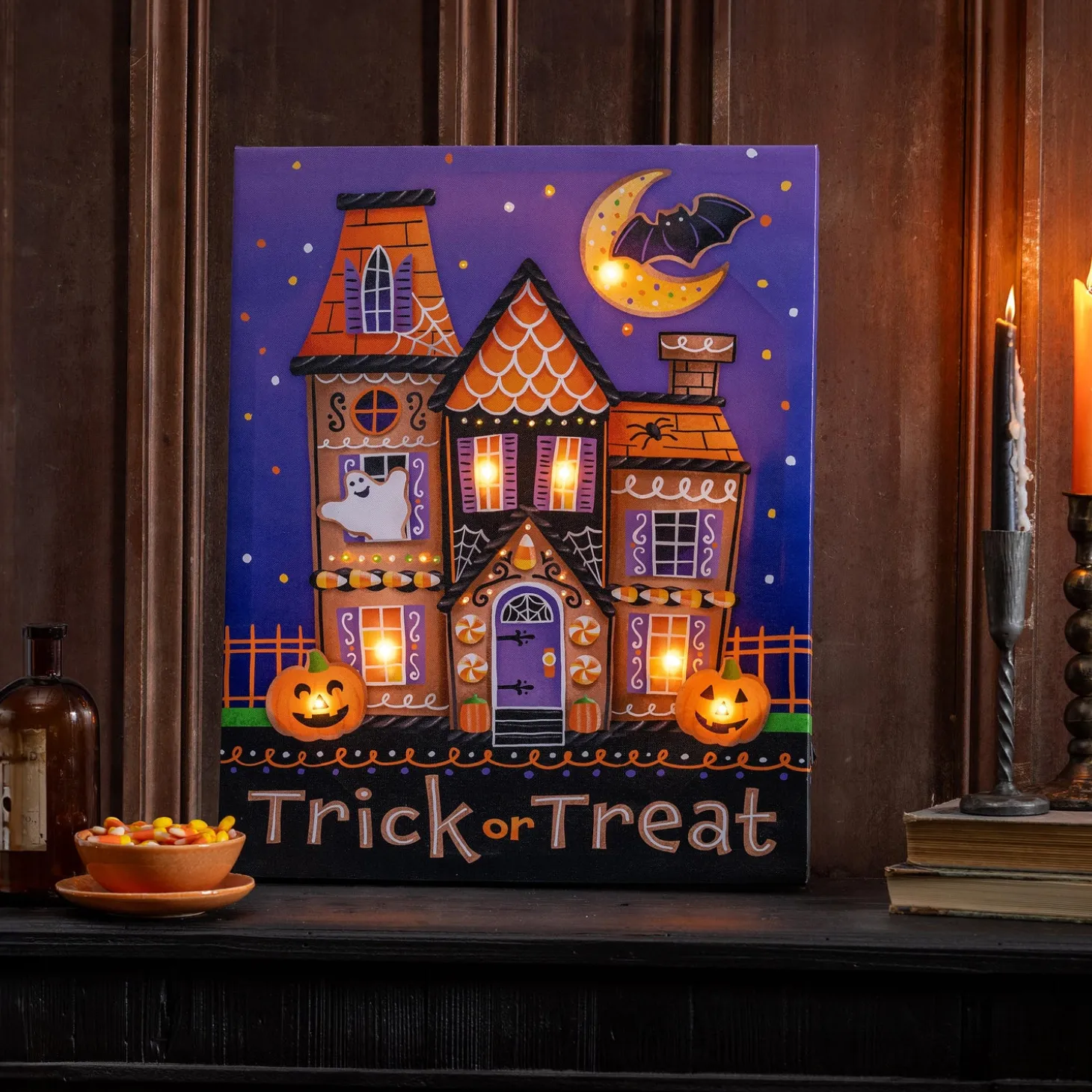 Wall Art>Plow & Hearth LED Canvas, Trick or Treat, 16" L x 20" H