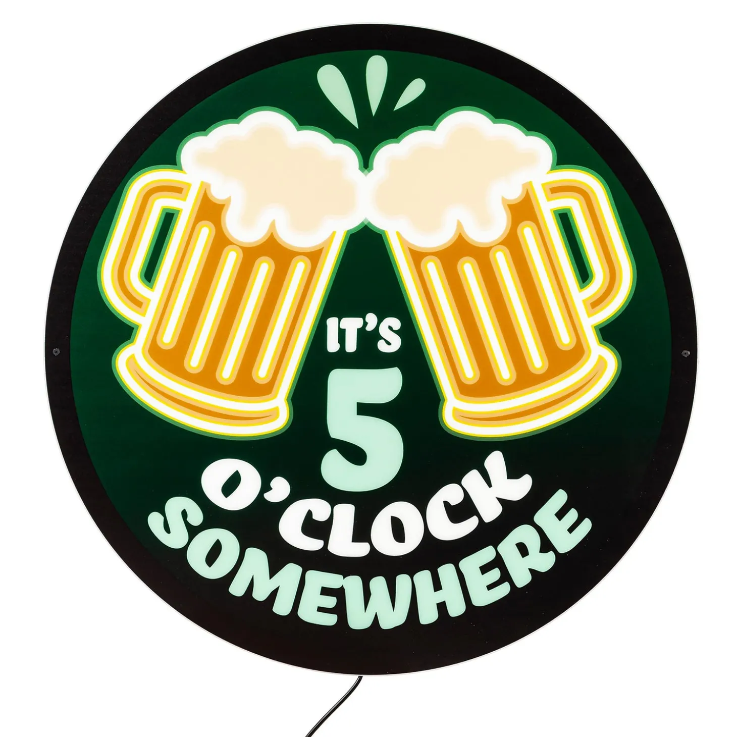 Wall Art>Plow & Hearth LED Wall Decor, Edgelite, Large Round, 5 O'Clock Somewhere