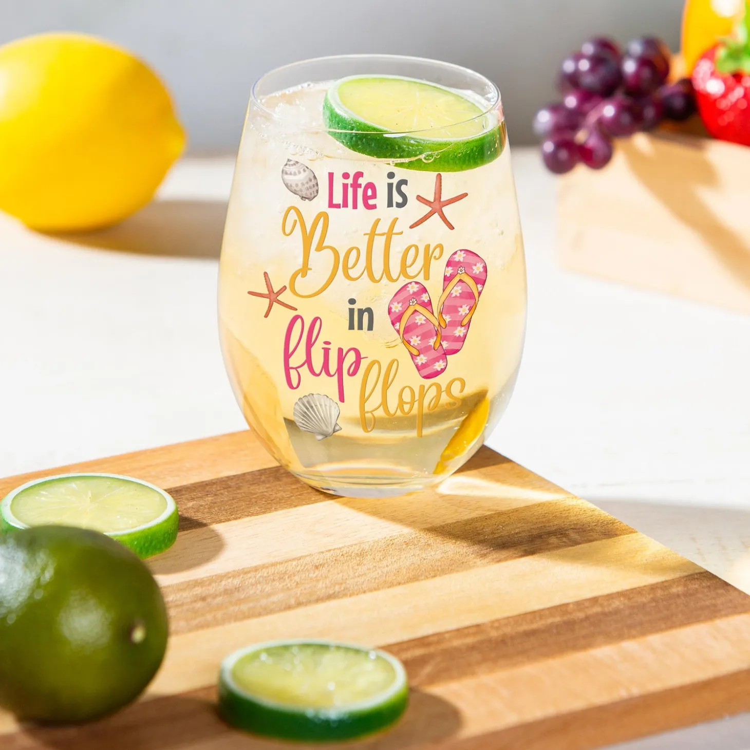 Wine Glasses>Plow & Hearth Life is Better in Flip Flops 17 oz. Stemless Glass with Gift Box