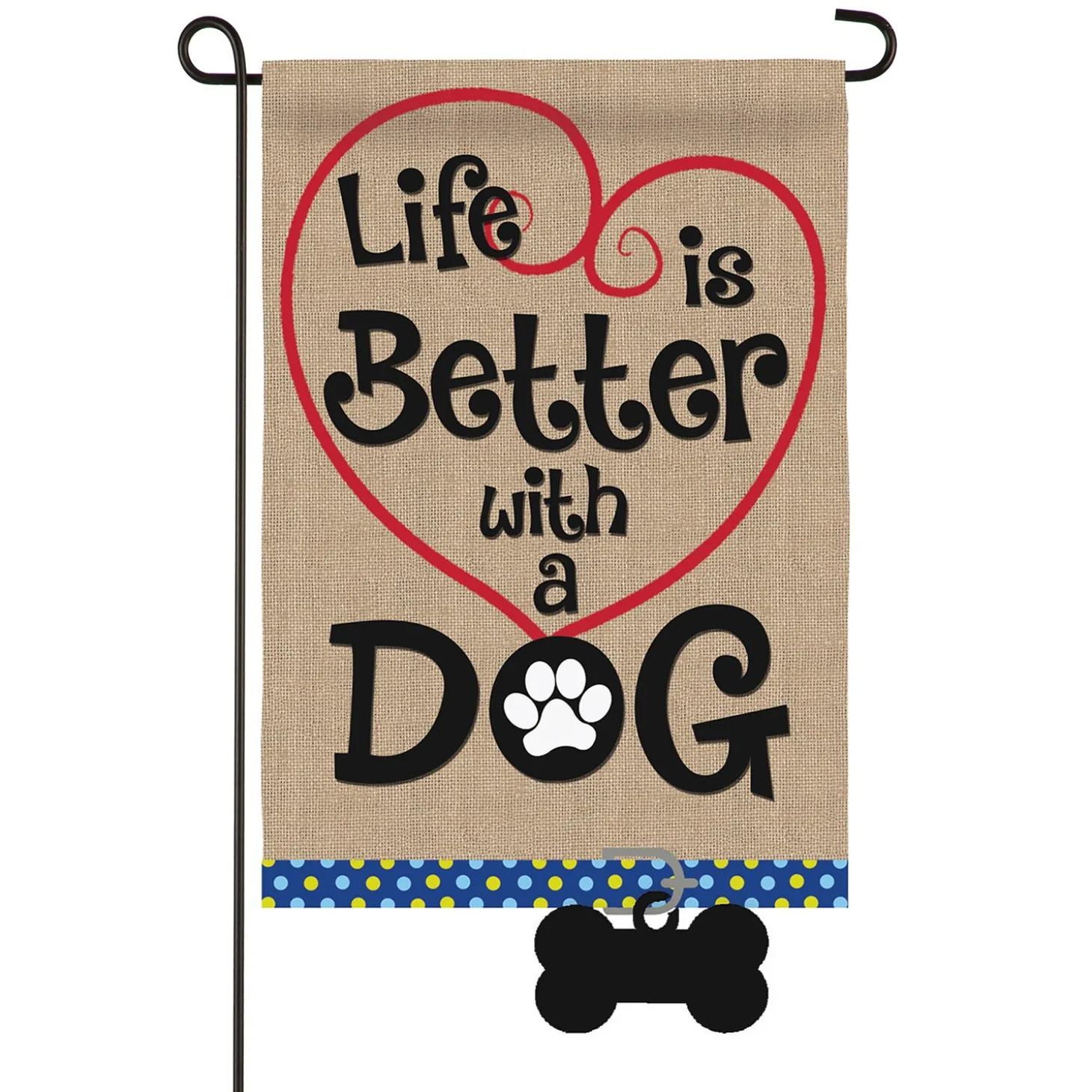 Garden Flags>Plow & Hearth Life is Better with a Dog Burlap Garden Flag