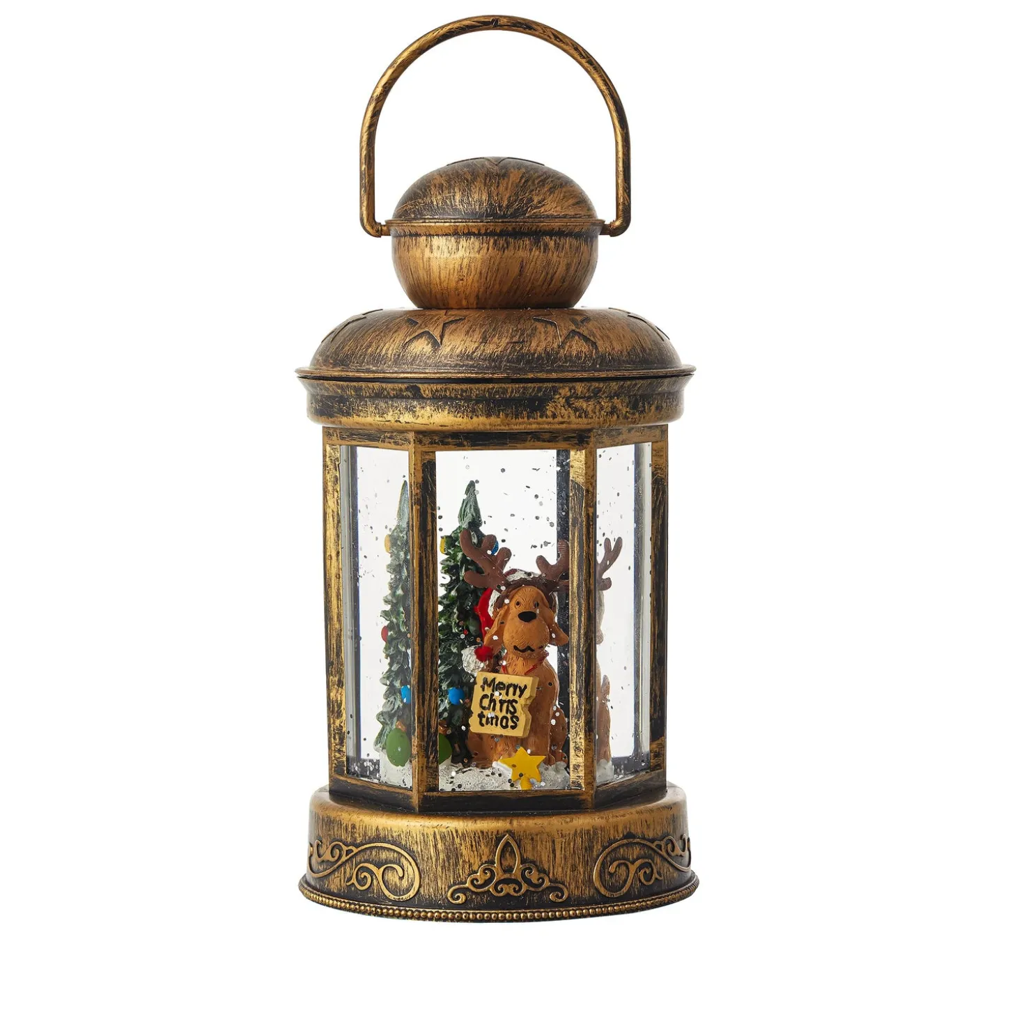 Decorative Accents>Plow & Hearth Lighted Reindeer Lantern with Spinning Snow Table Décor