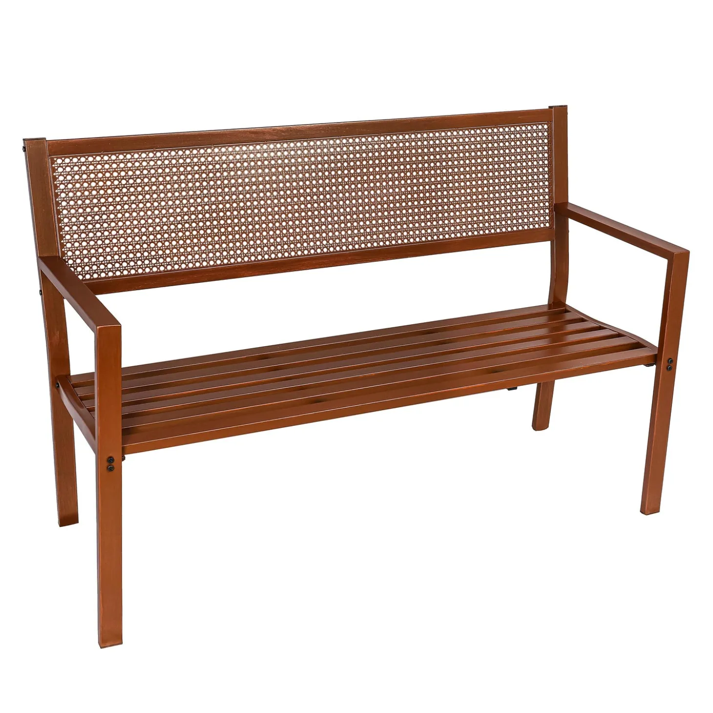 Outdoor Benches>Plow & Hearth Malibu Tubular Steel Bench with Woven Polypropylene Caned Back