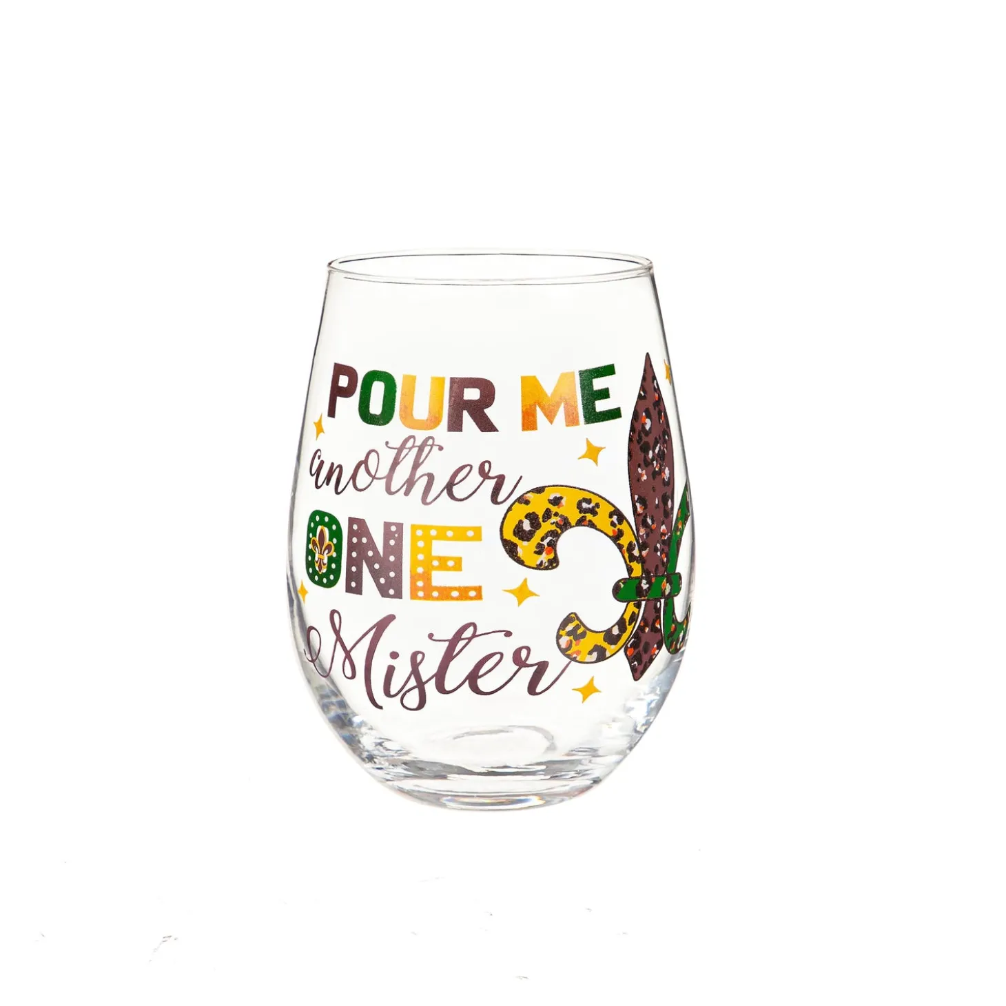 Wine Glasses>Plow & Hearth Mardi Gras Fleur De Lis Stemless Glass, 17oz, Gift Box