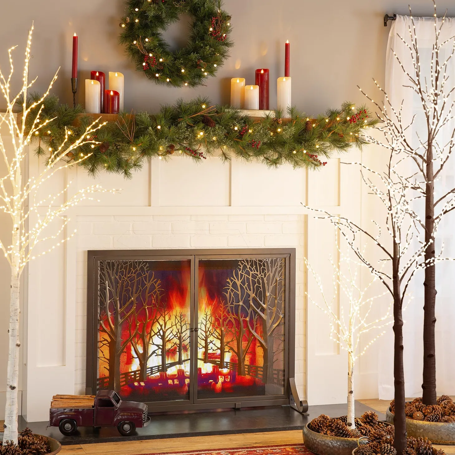 Lighted Trees & Garlands>Plow & Hearth Medium Indoor/Outdoor Birch Tree with 400 Warm White Lights Brown