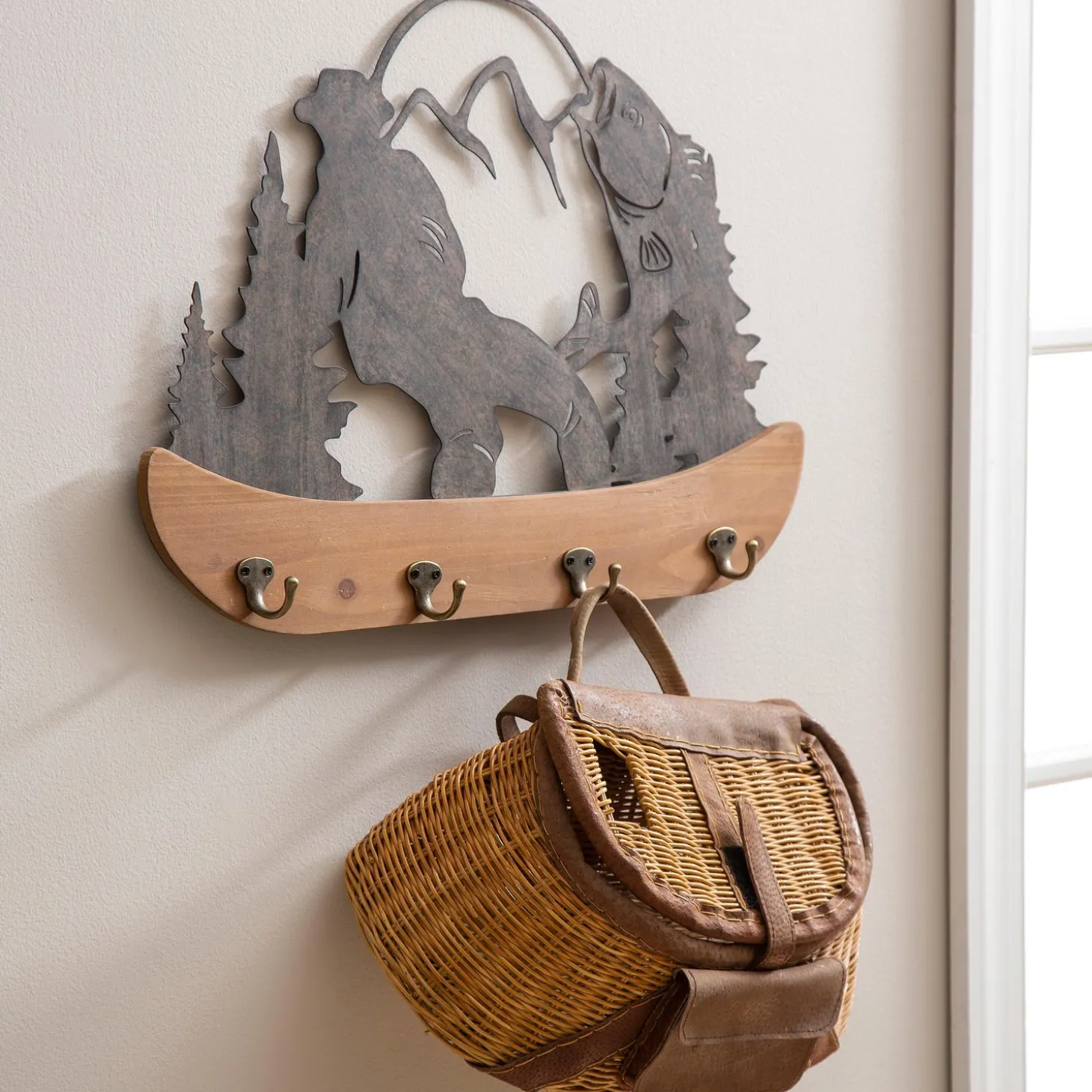 Chests & Storage Cabinets | Wall Art>Plow & Hearth Metal and Wood Mountain Wall Décor with Hooks
