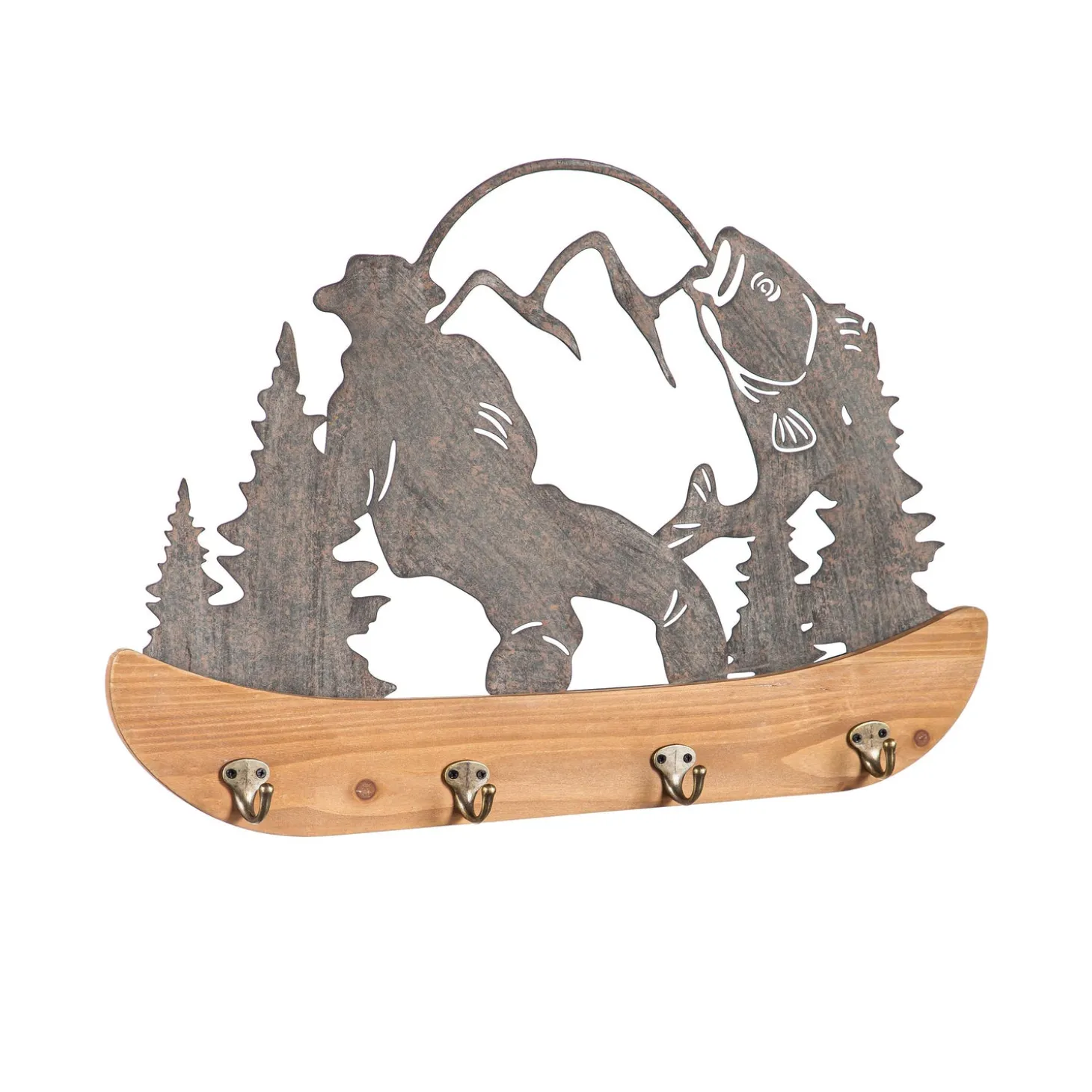 Chests & Storage Cabinets | Wall Art>Plow & Hearth Metal and Wood Mountain Wall Décor with Hooks