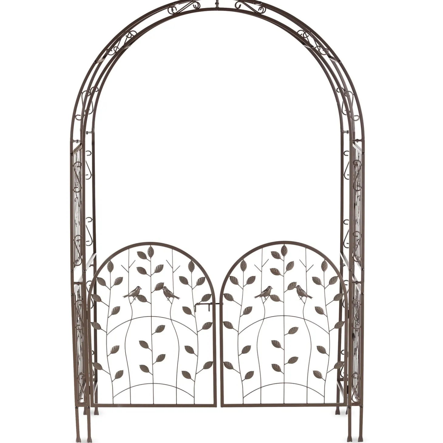 Arbors & Trellises>Plow & Hearth Metal Arched Birds and Leaves Garden Arbor with Gate