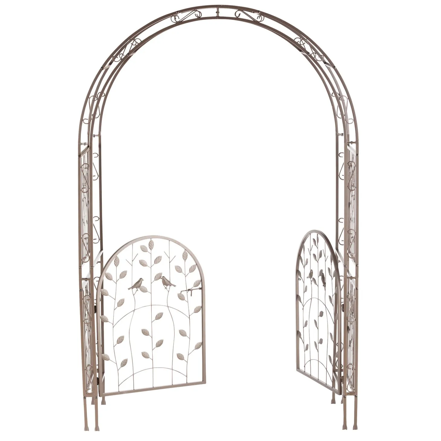 Arbors & Trellises>Plow & Hearth Metal Arched Birds and Leaves Garden Arbor with Gate