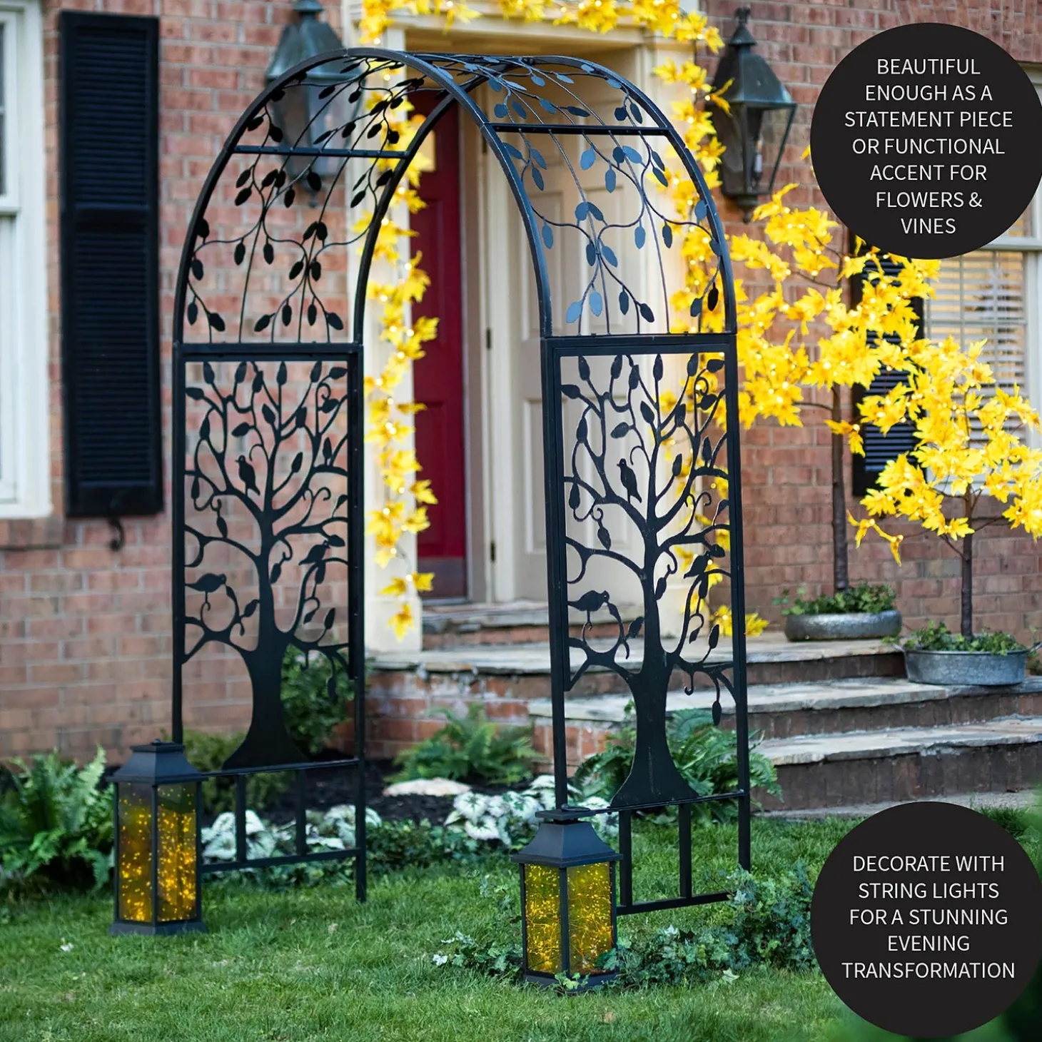 Arbors & Trellises>Plow & Hearth Metal Arched Garden Arbor with Tree of Life Design