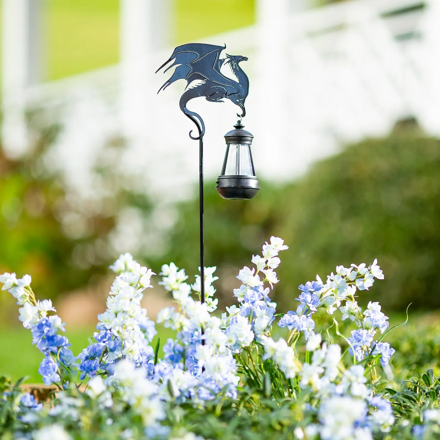 Garden Stakes>Plow & Hearth Metal Dragon Silhouette Garden Stake with Solar Lantern