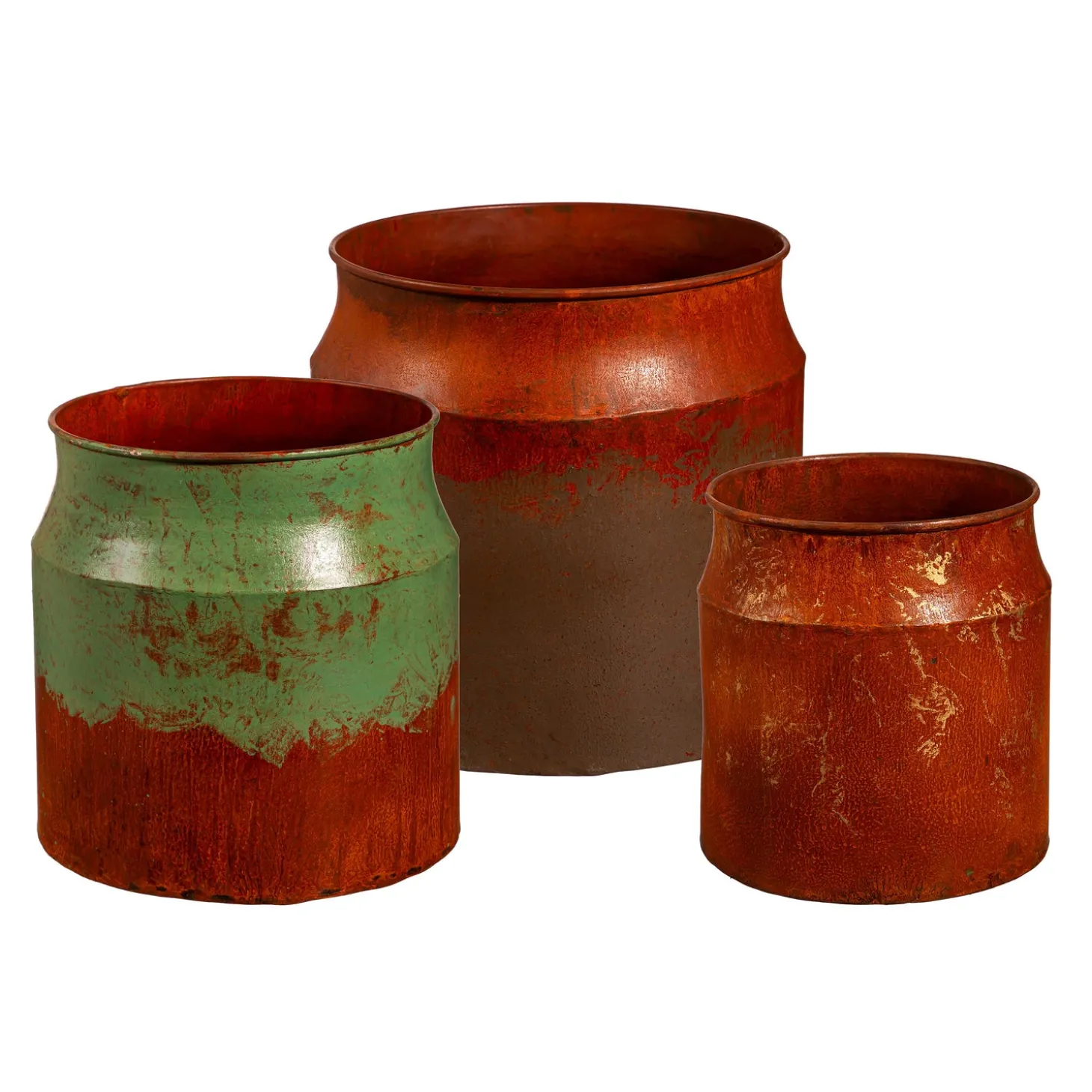 Planters & Plant Stands>Plow & Hearth Metal Jug Shaped Planter, Color Wash, Set of 3