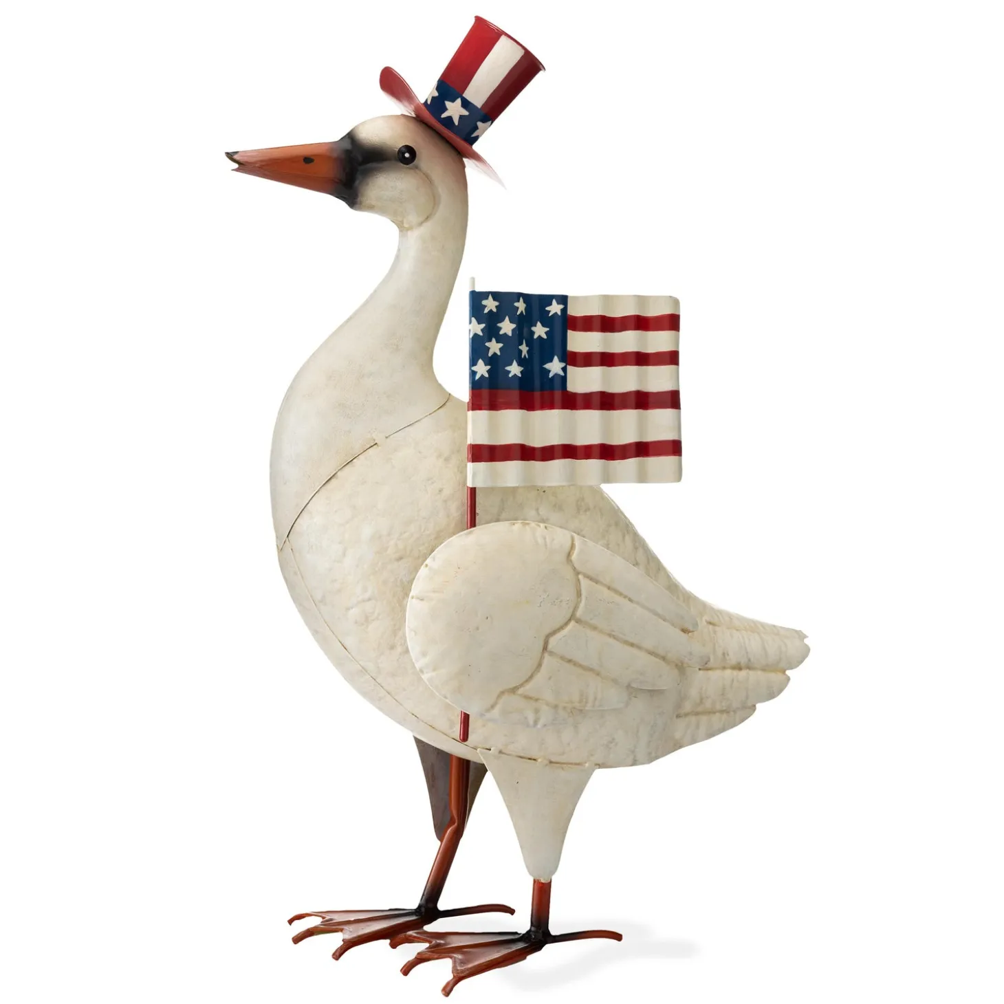 Garden Statues>Plow & Hearth Metal Patriotic Goose Statue with American Flag and Top Hat