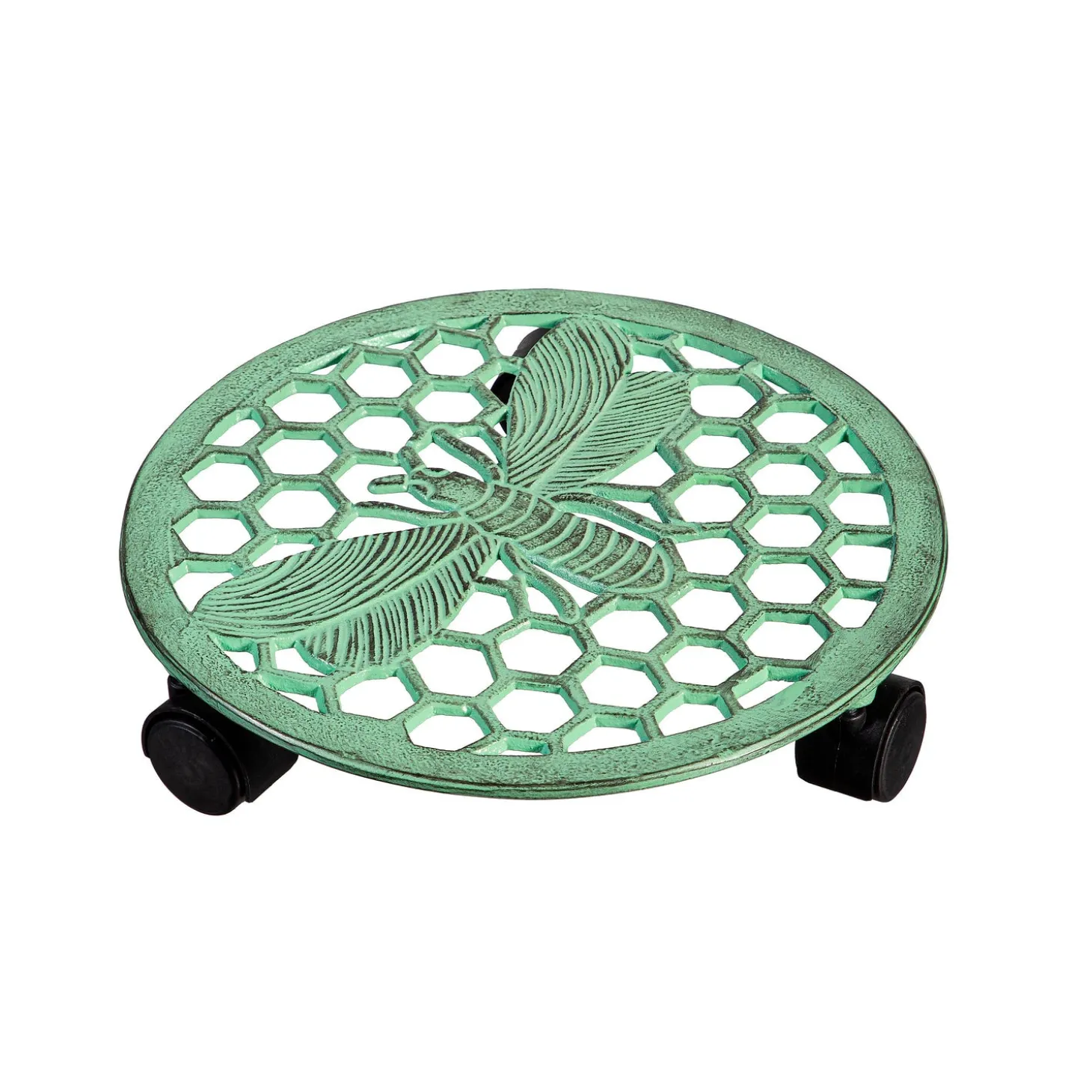 Faux Flowers & Plants>Plow & Hearth Metal Plant Caddy, Green Bee
