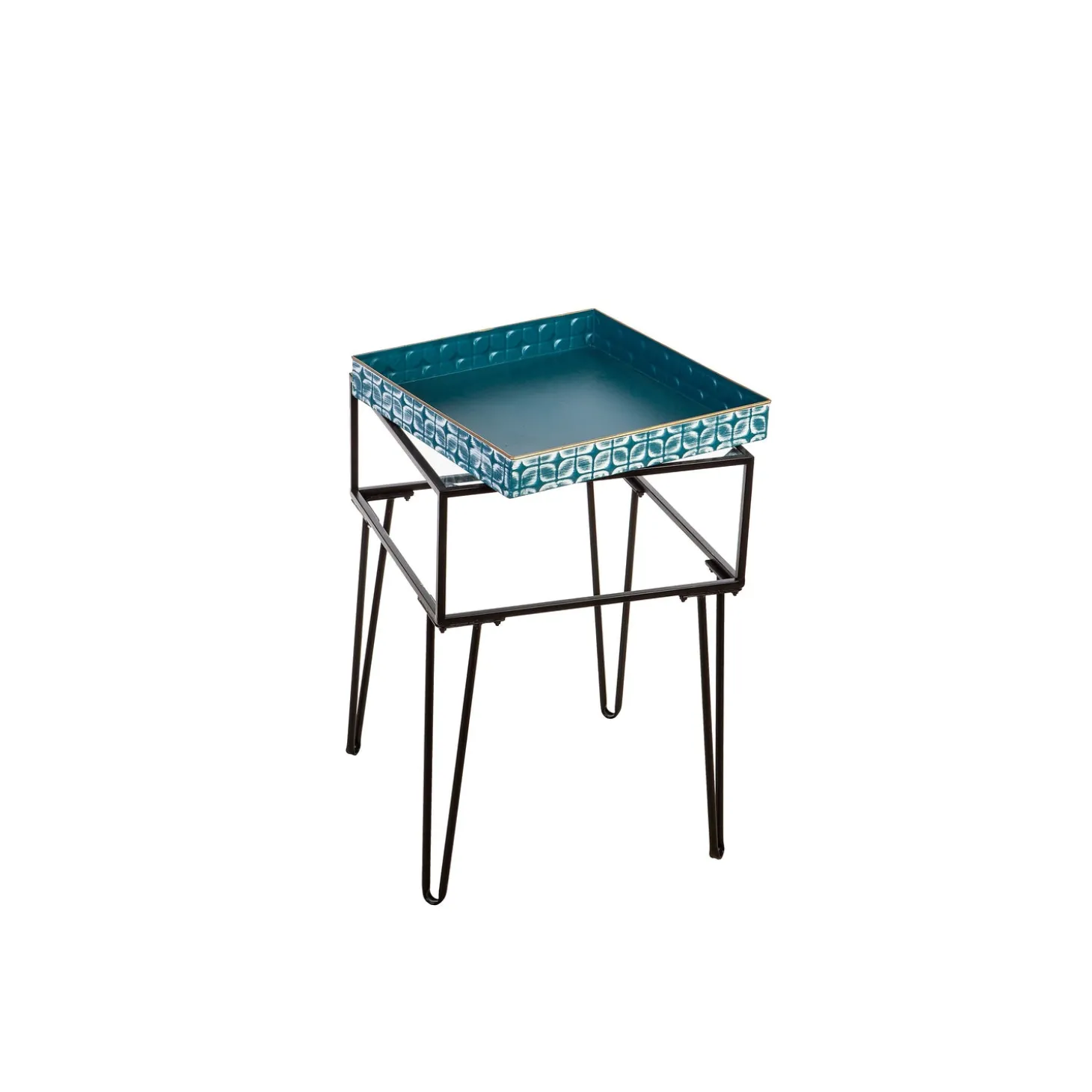 Accent Tables | Outdoor Side Tables>Plow & Hearth Metal Table with Glass Top and Teal Metal Planter Dish
