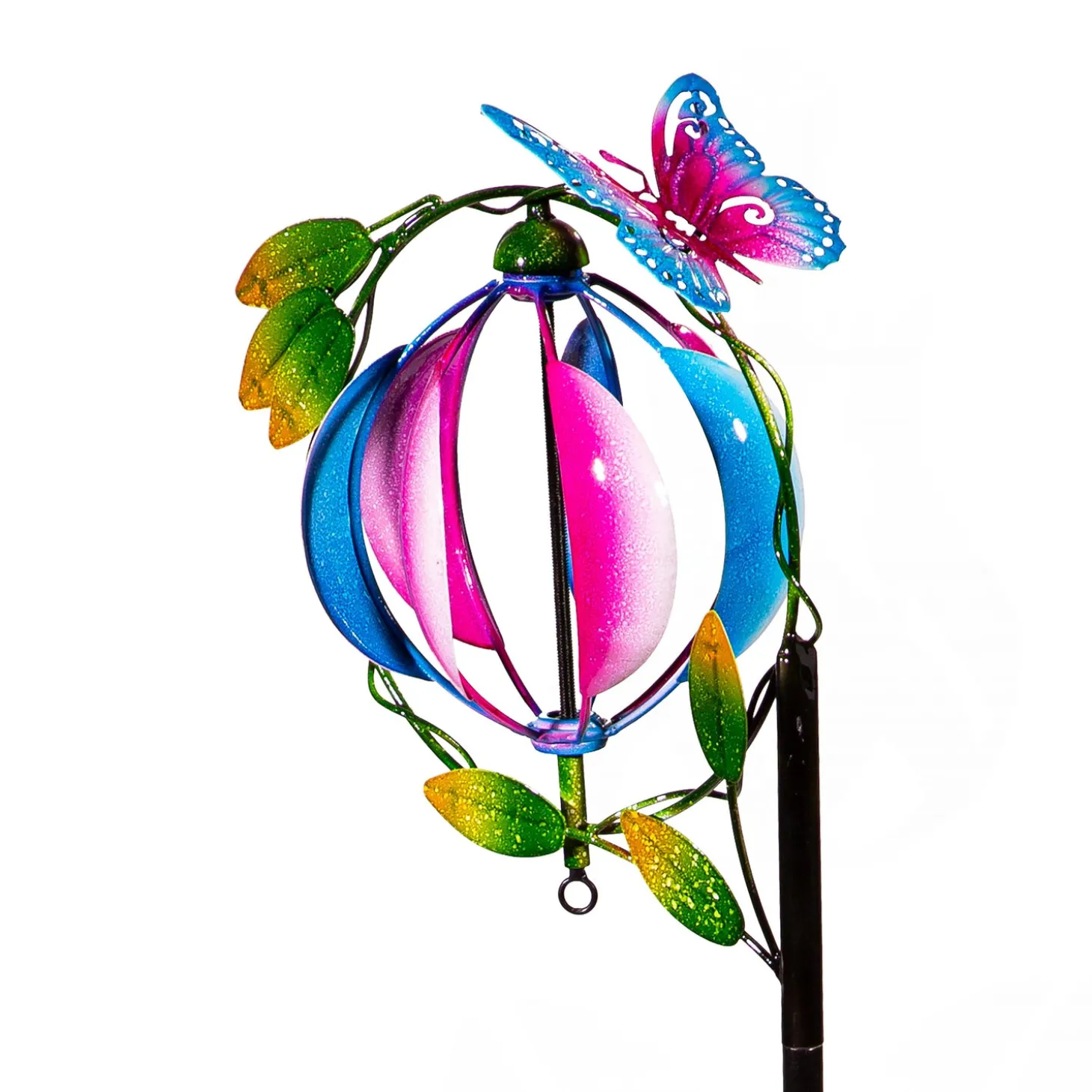 Wind Spinners>Plow & Hearth Metal Wind Spinner, Blue & Pink Orb With Butterfly, 48"H