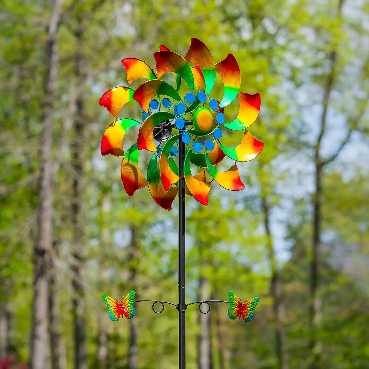 Wind Spinners>Plow & Hearth Metal Wind Spinner, Radiant Fan With Butterflies, 75"H