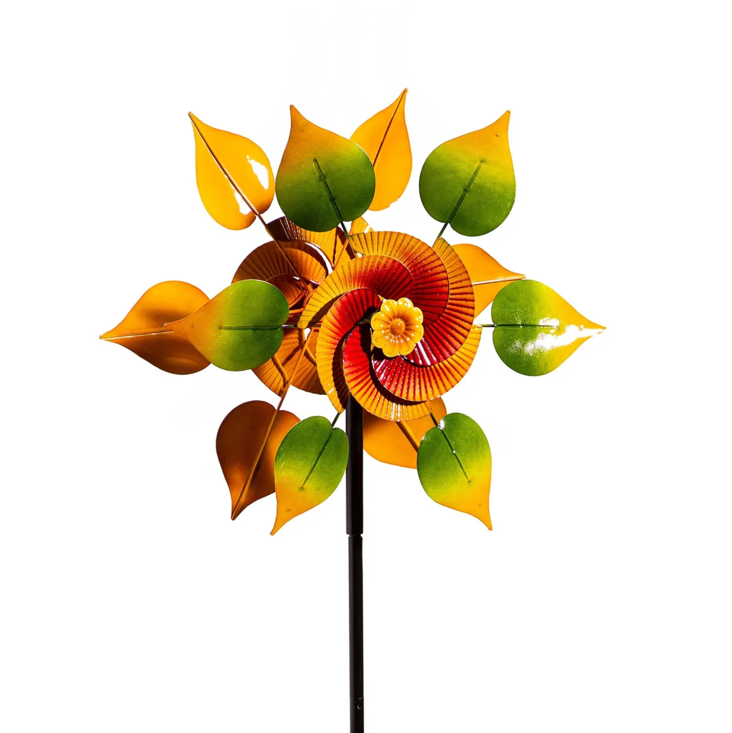 Wind Spinners>Plow & Hearth Metal Wind Spinner, Red & Yellow Flower With Leaves, 70"H