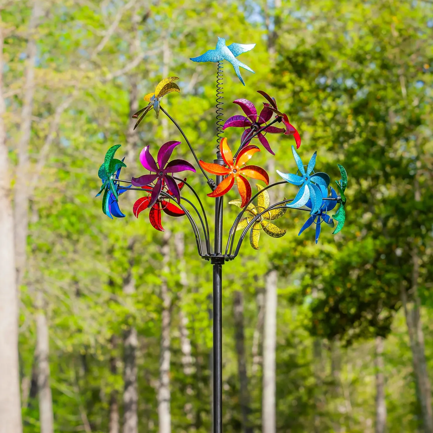 Wind Spinners>Plow & Hearth Metal Wind Spinner, Twirling Colorful Flowers, 91"H