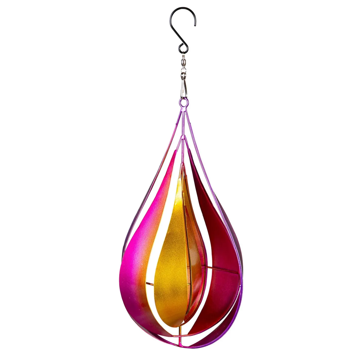 Wind Spinners>Plow & Hearth Metal Wind Twirler, Pink & Yellow Teardrop, 16"H