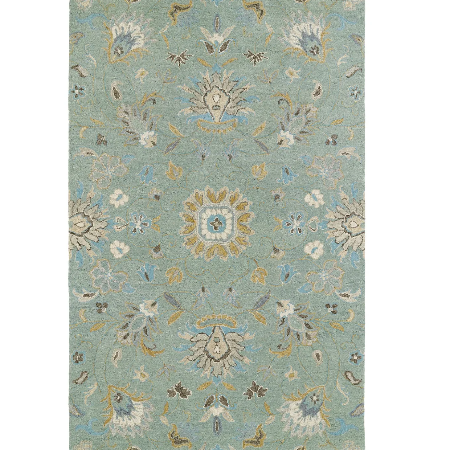 Area Rugs>Plow & Hearth Mint Meadow Floral Vine Wool Rug, 10' x 14'