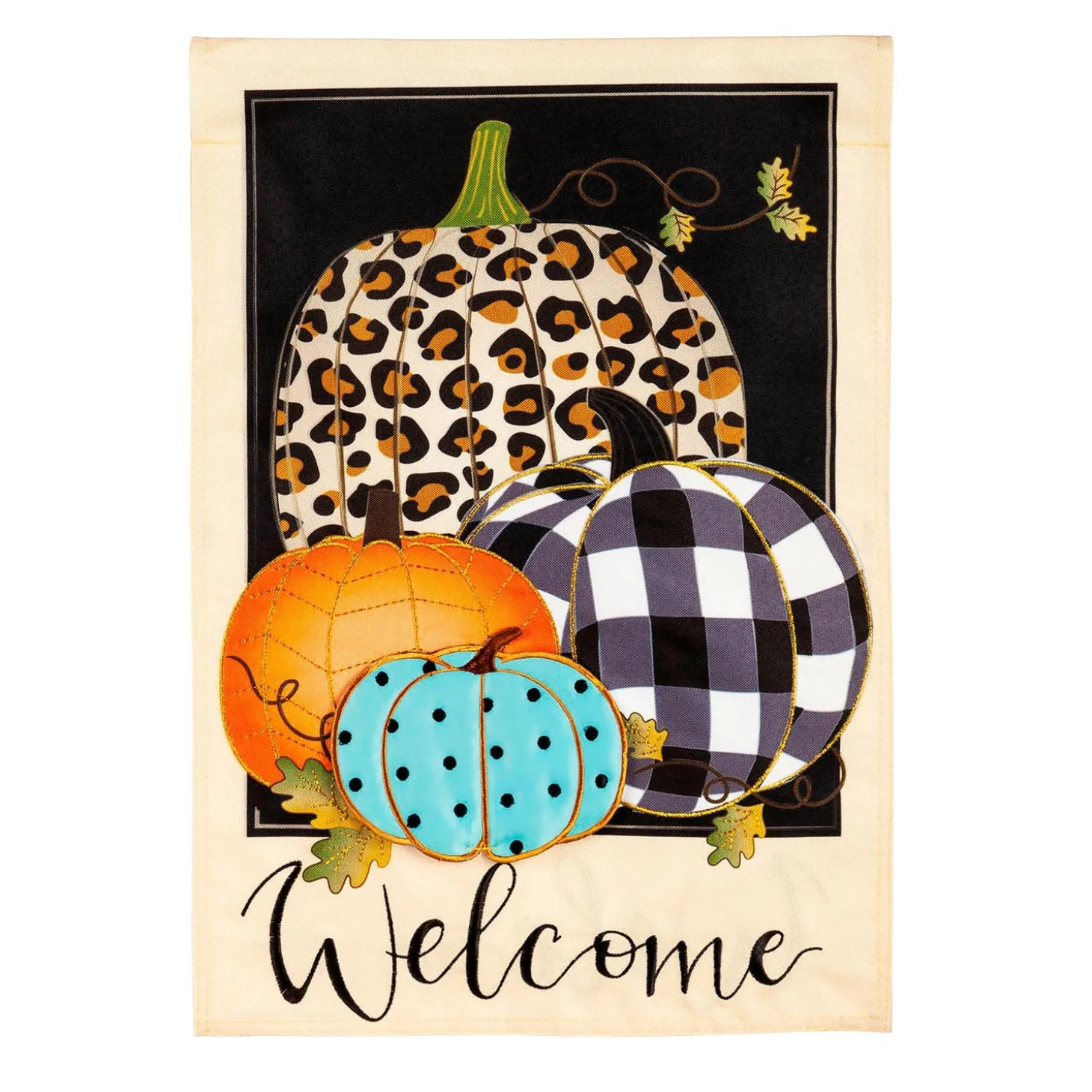 Garden Flags>Plow & Hearth Mixed Print Pumpkins Linen Garden Flag
