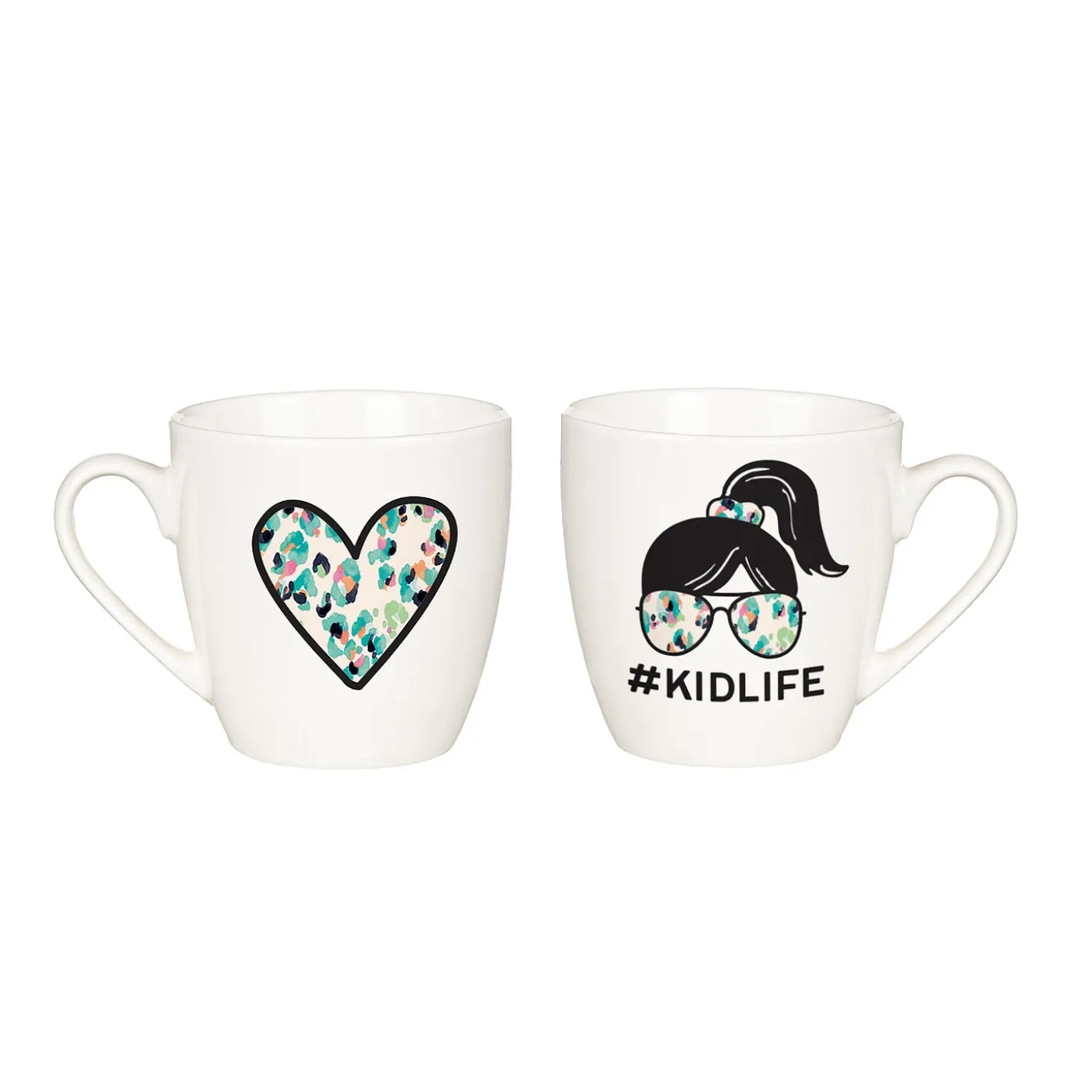 Coffee & Tea Cups>Plow & Hearth Mommy and Me Ceramic Cup Gift Set, 17 oz. & 7 oz, Mom Life/Kid Life