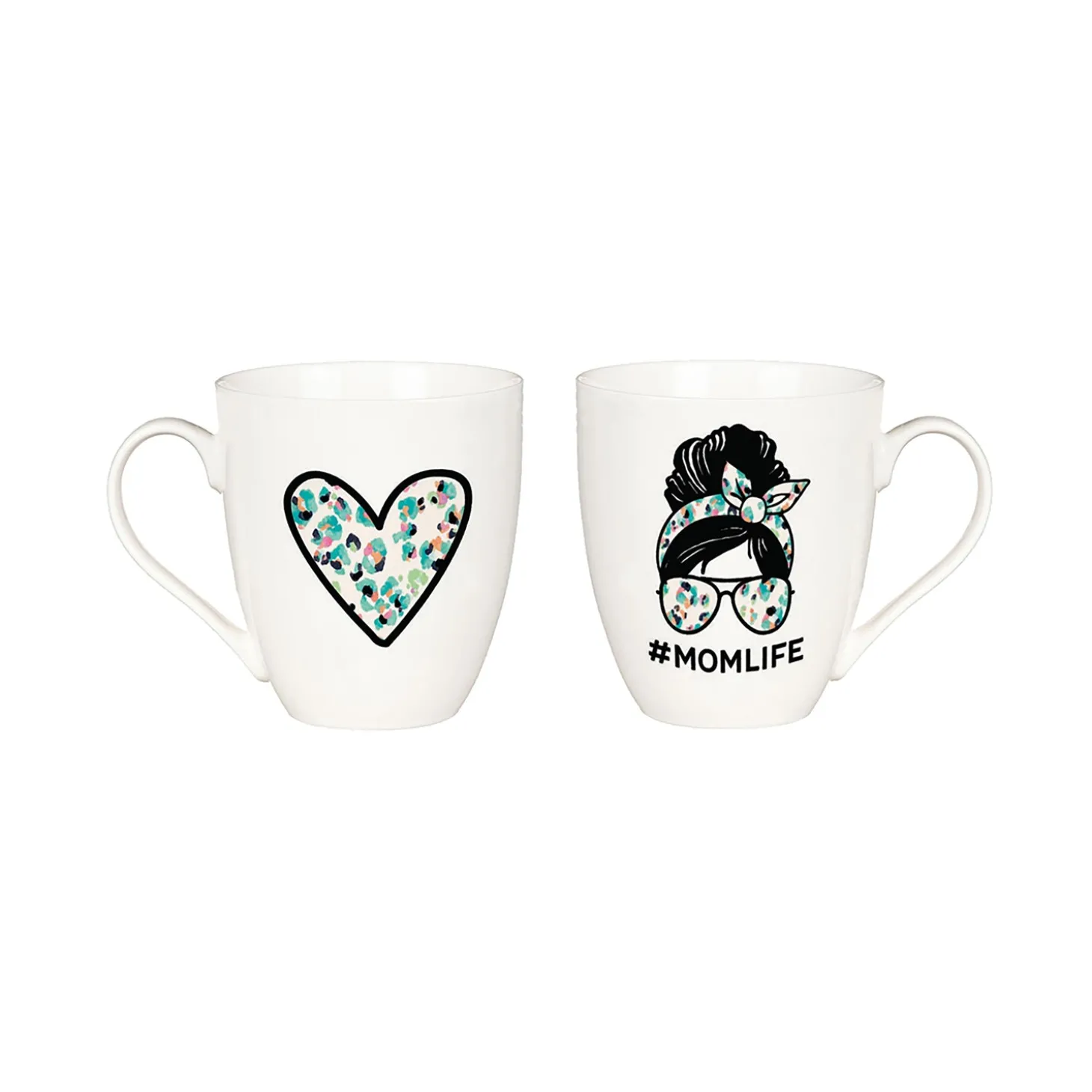 Coffee & Tea Cups>Plow & Hearth Mommy and Me Ceramic Cup Gift Set, 17 oz. & 7 oz, Mom Life/Kid Life