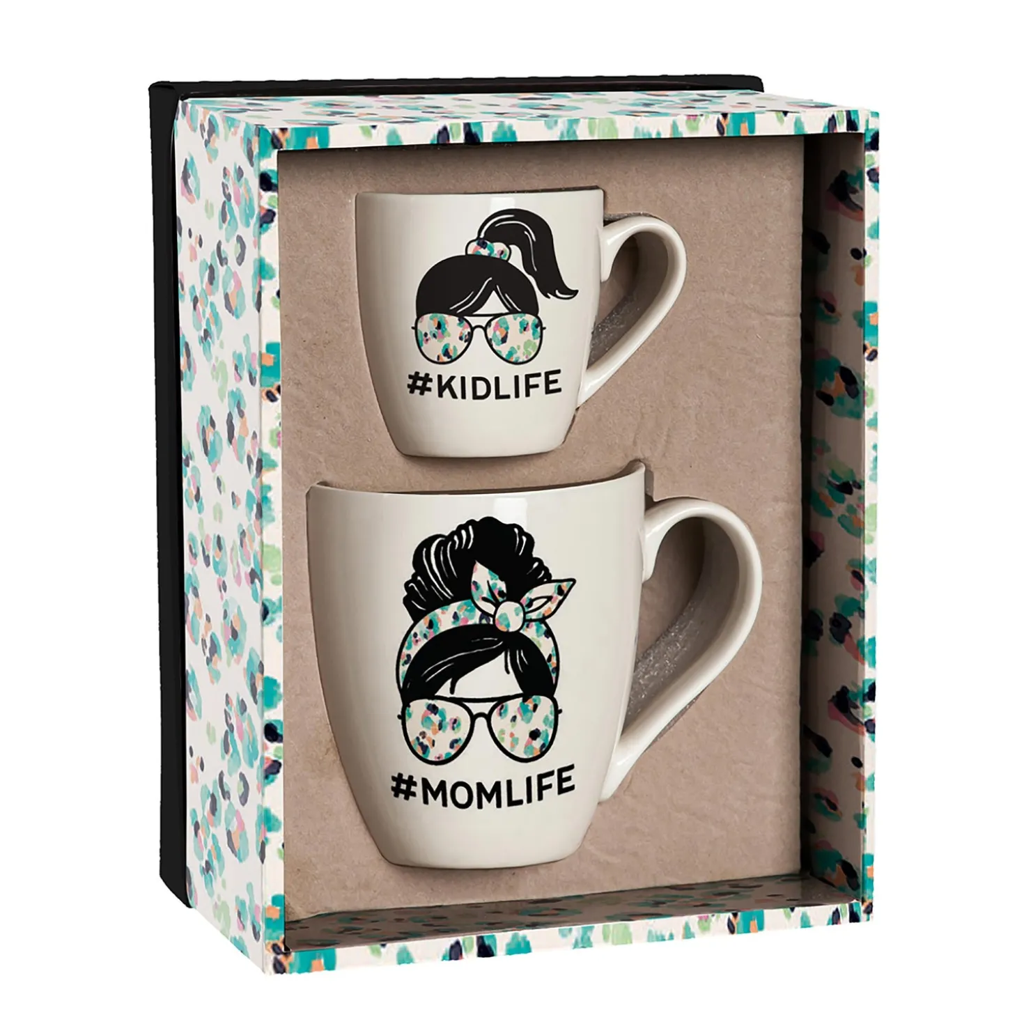 Coffee & Tea Cups>Plow & Hearth Mommy and Me Ceramic Cup Gift Set, 17 oz. & 7 oz, Mom Life/Kid Life